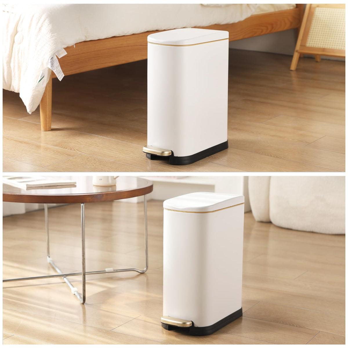 Bathroom Trash Can with Soft Close Lid 3.5 Gallon Matte White