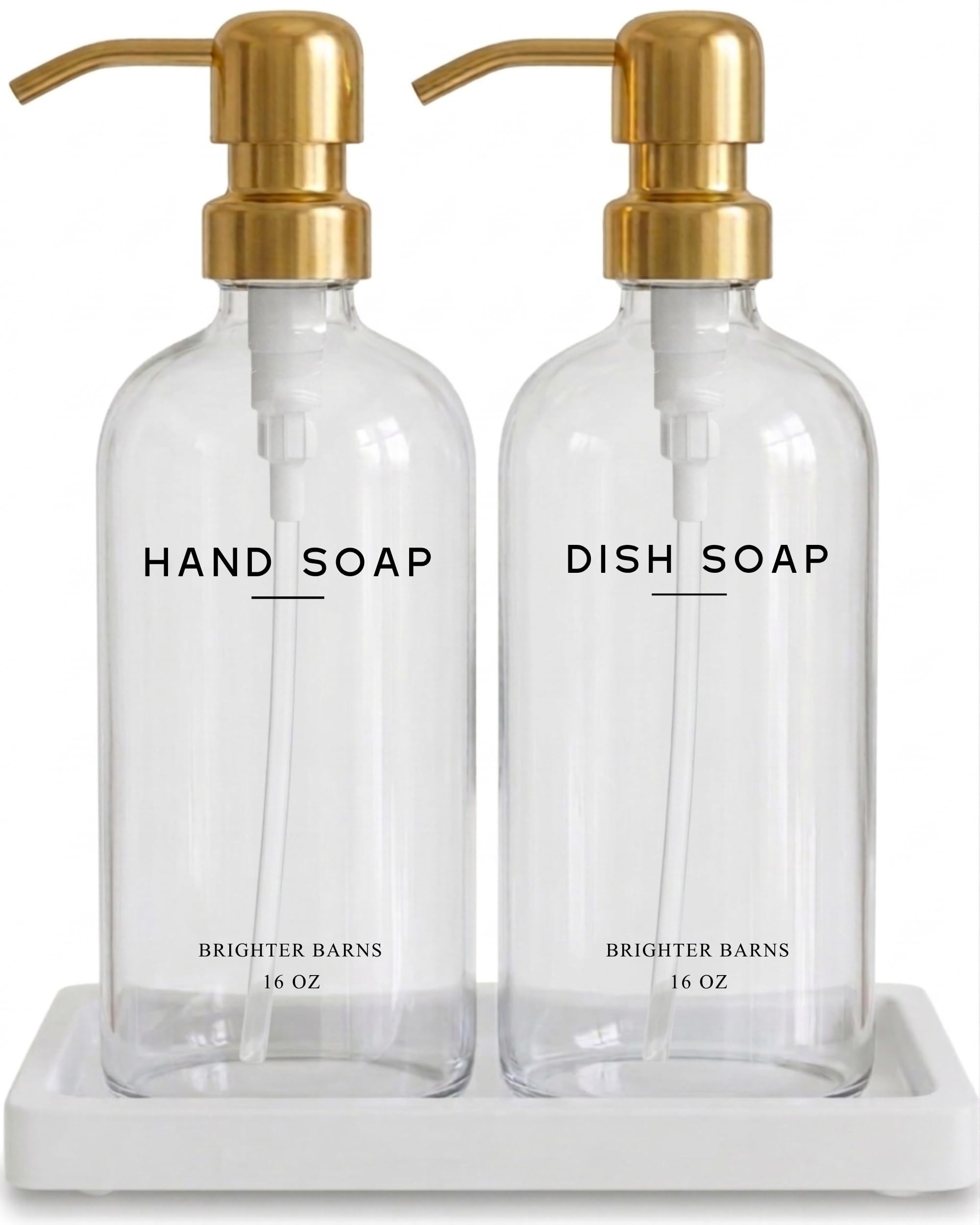 Luxury Glass Hand and Dish Soap Dispenser Set by Brighter Barns