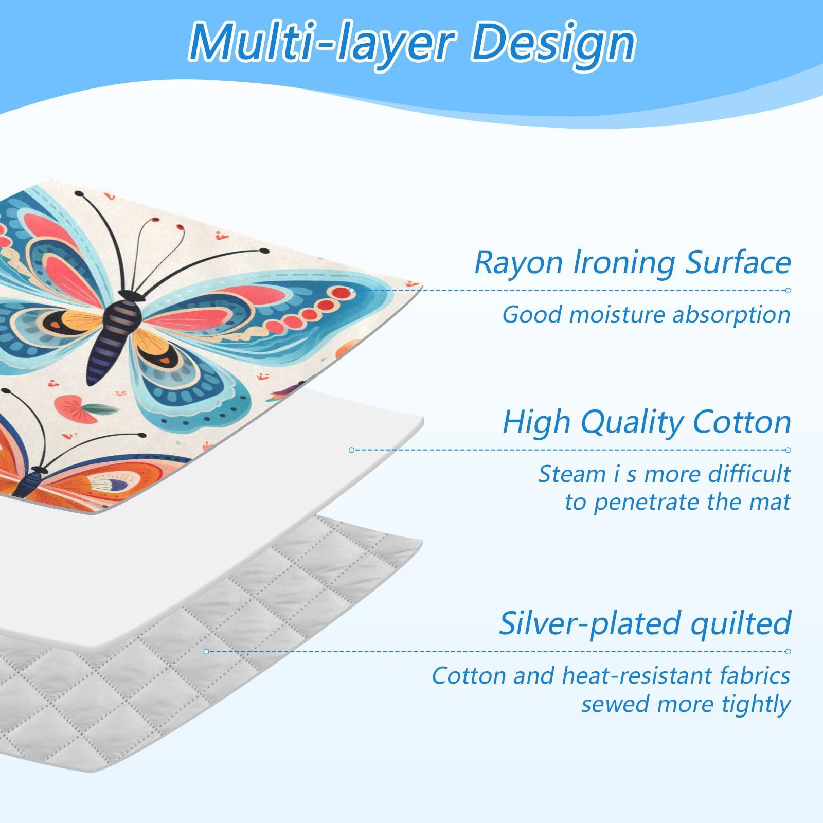 Decorative Butterfly Floral Ironing Mat Thickened Ironing Blanket Travel Portable Double