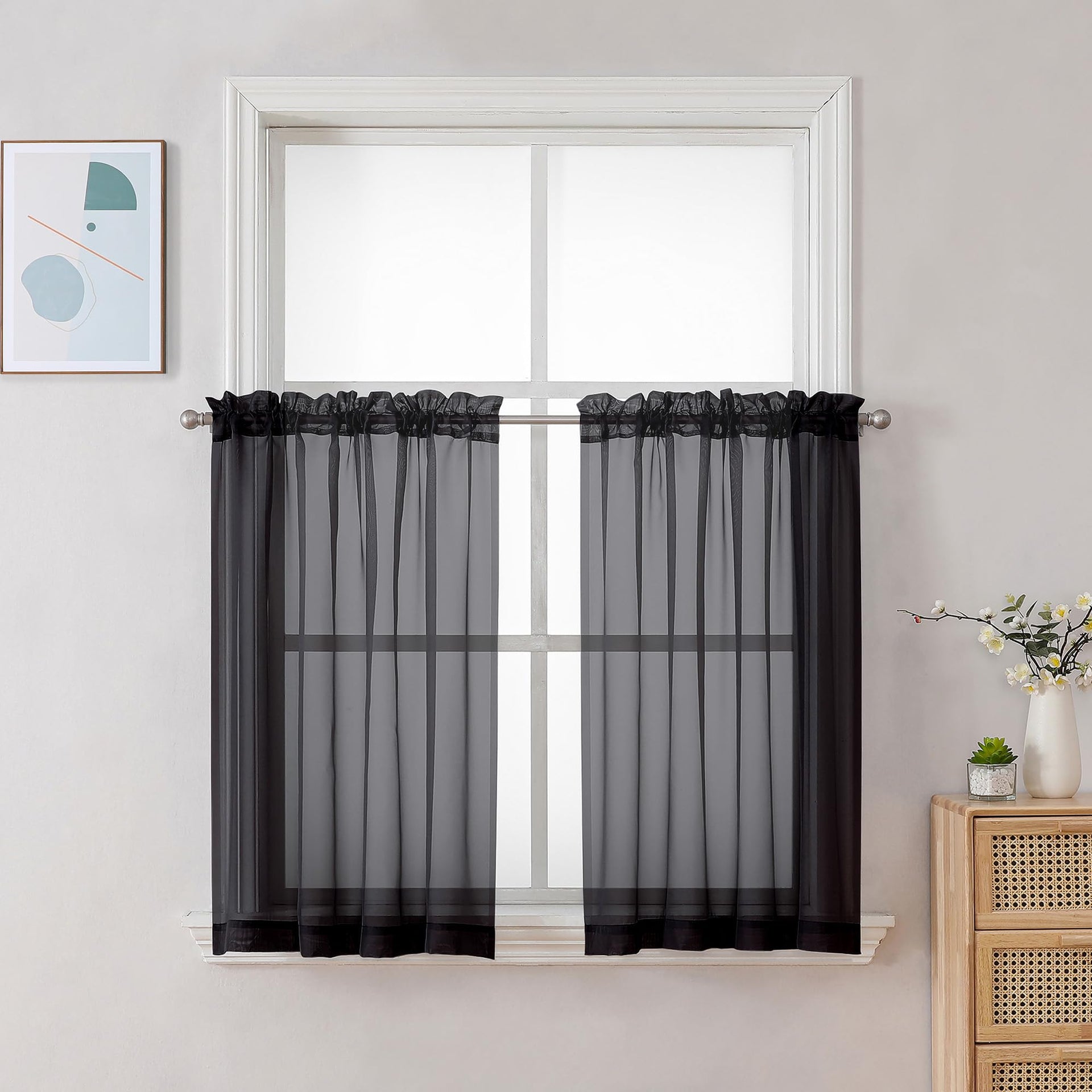 Black Sheer Curtains 30 inch Length 2 Panels (2 Count)