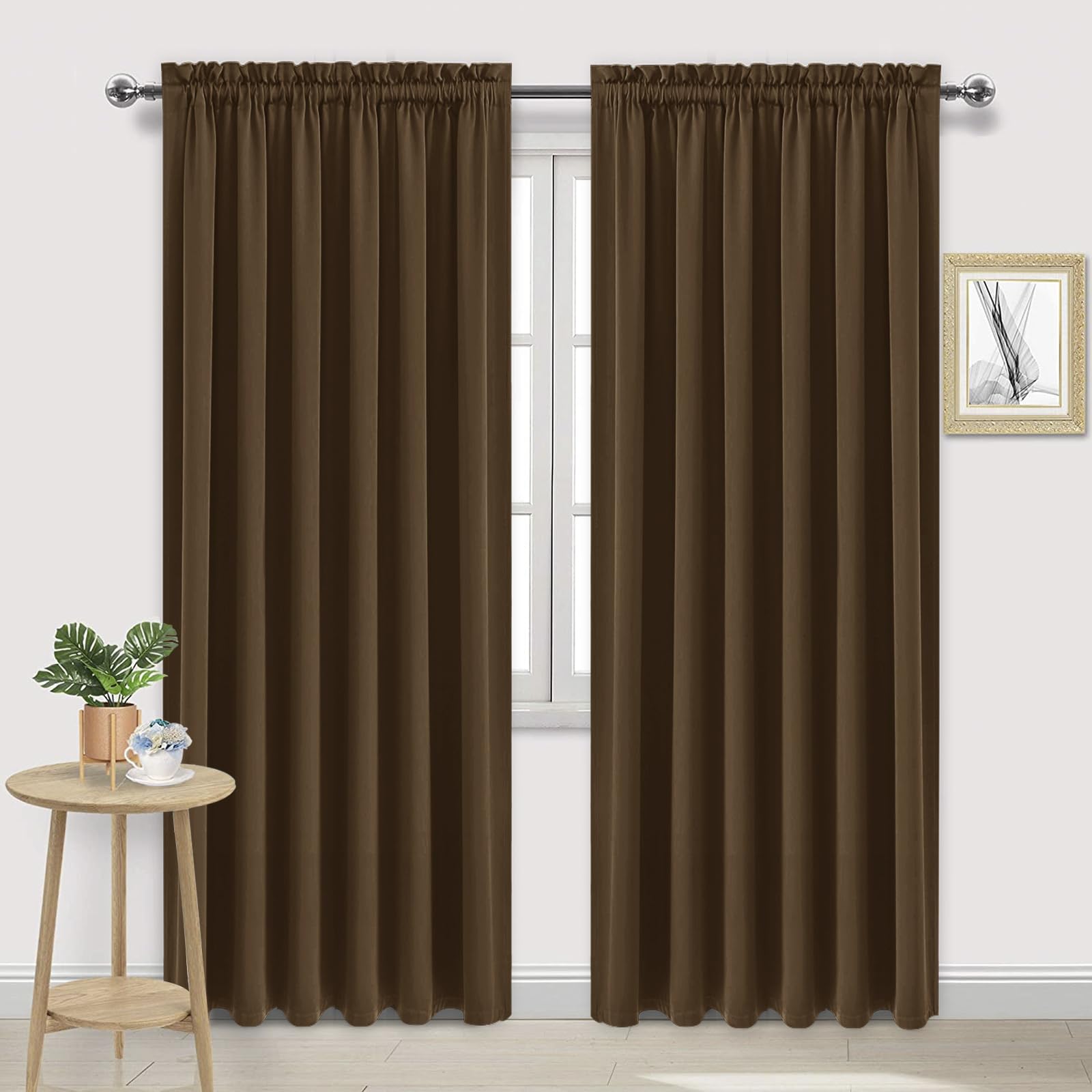 Wide Blackout Curtains for Bedroom Living Room 70 x 84 Inch Long Brown (2 Count)