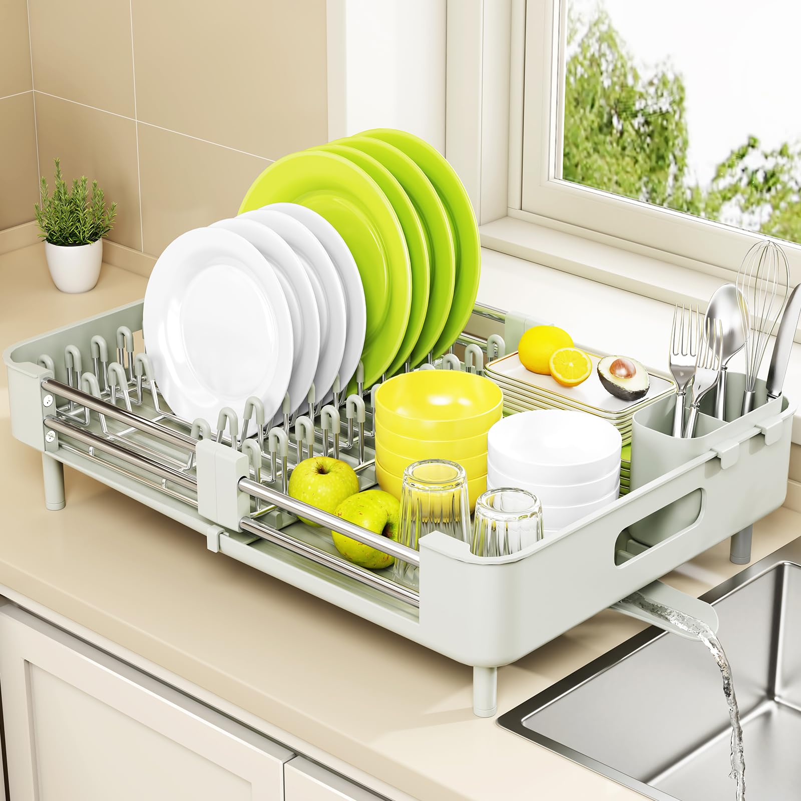Extendable Stainless Dish Drying Rack for Kitchen Counter