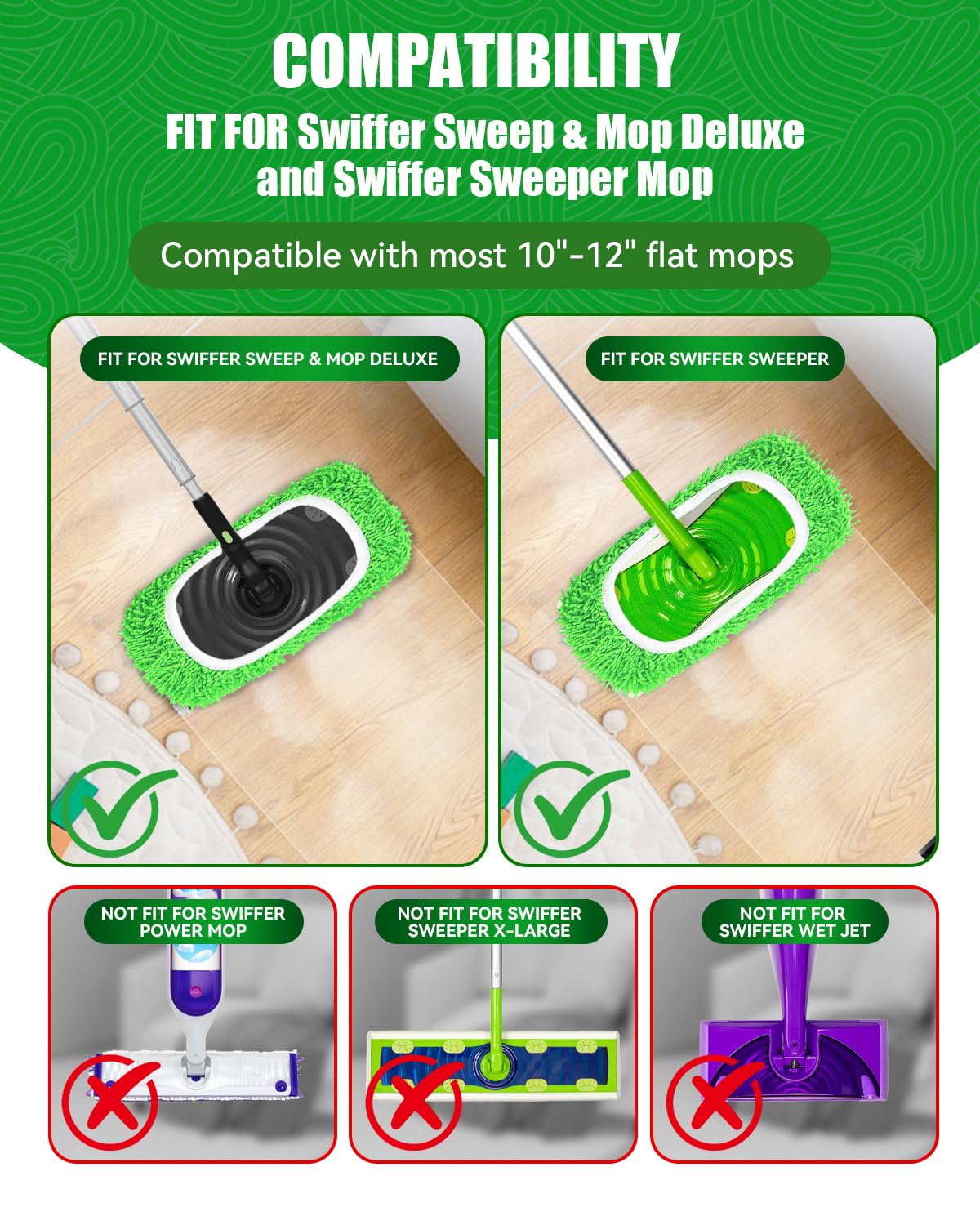 Reusable Microfiber Mop Pads Compatible with Swiffer Sweep & Mop Deluxe (2 Count)