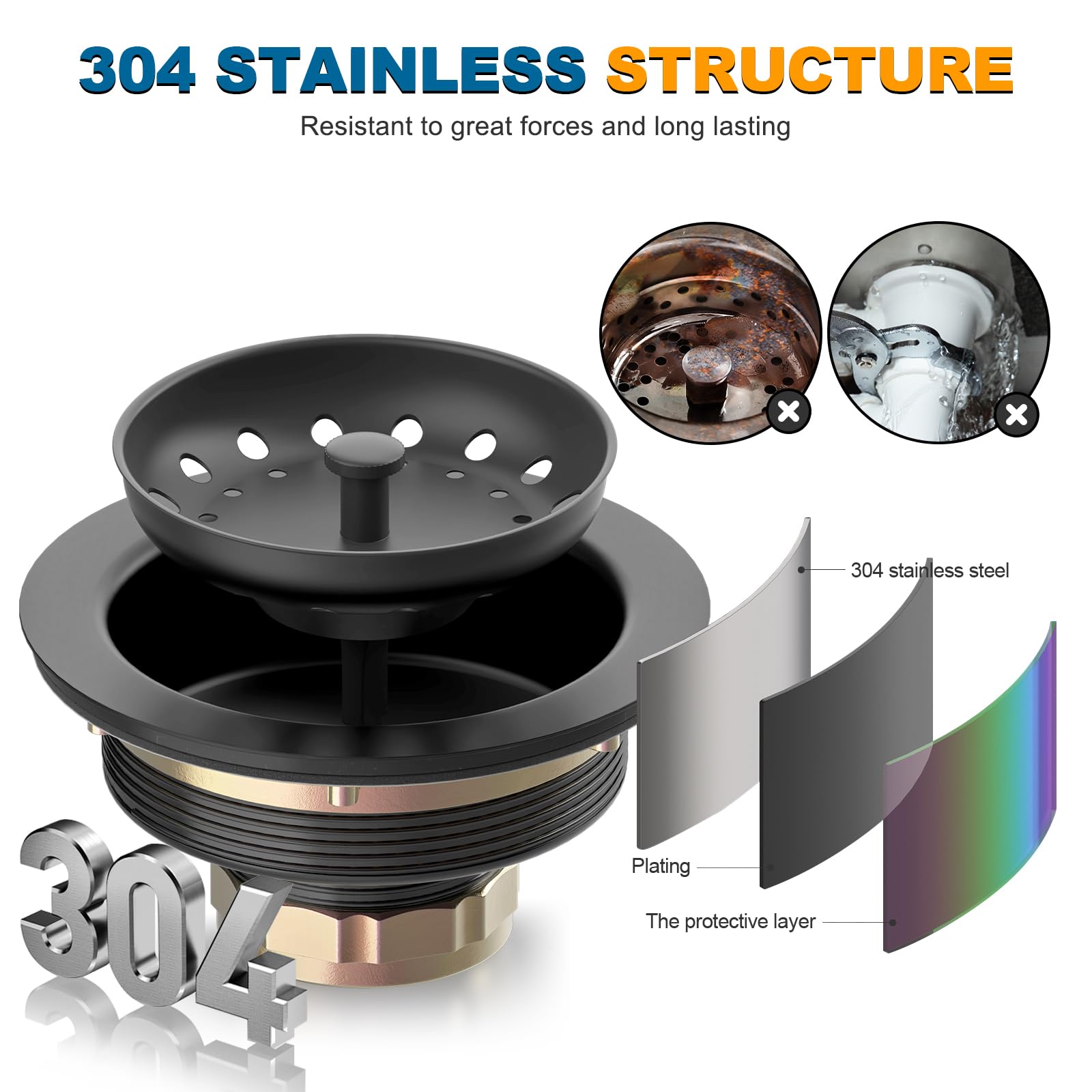 Stainless Steel Black Sink Drain Strainer Kit 3
