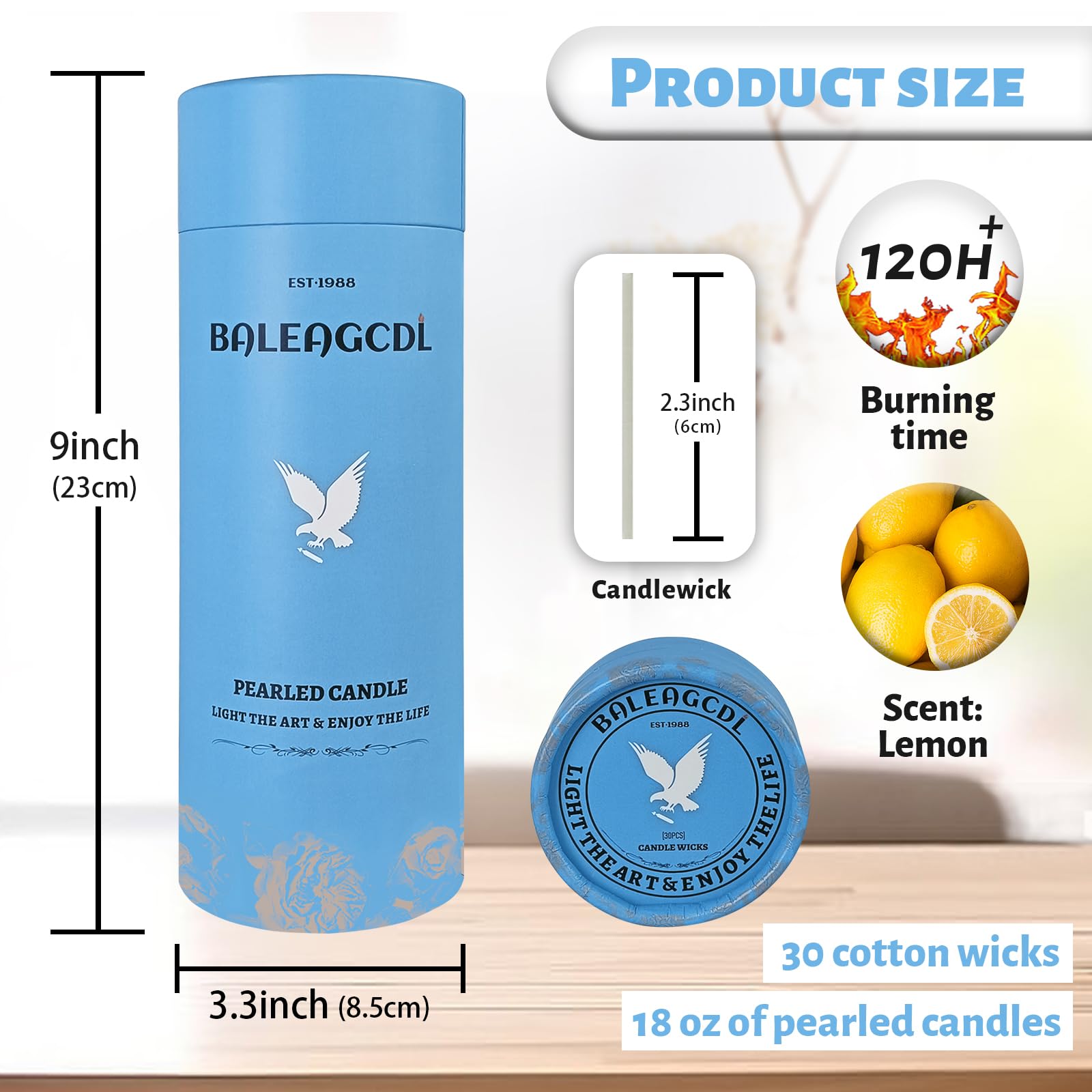Lemon Scented Yellow Pearled Candle 18oz Luxury Sand Candle Granulated Wax (18 Ounce)