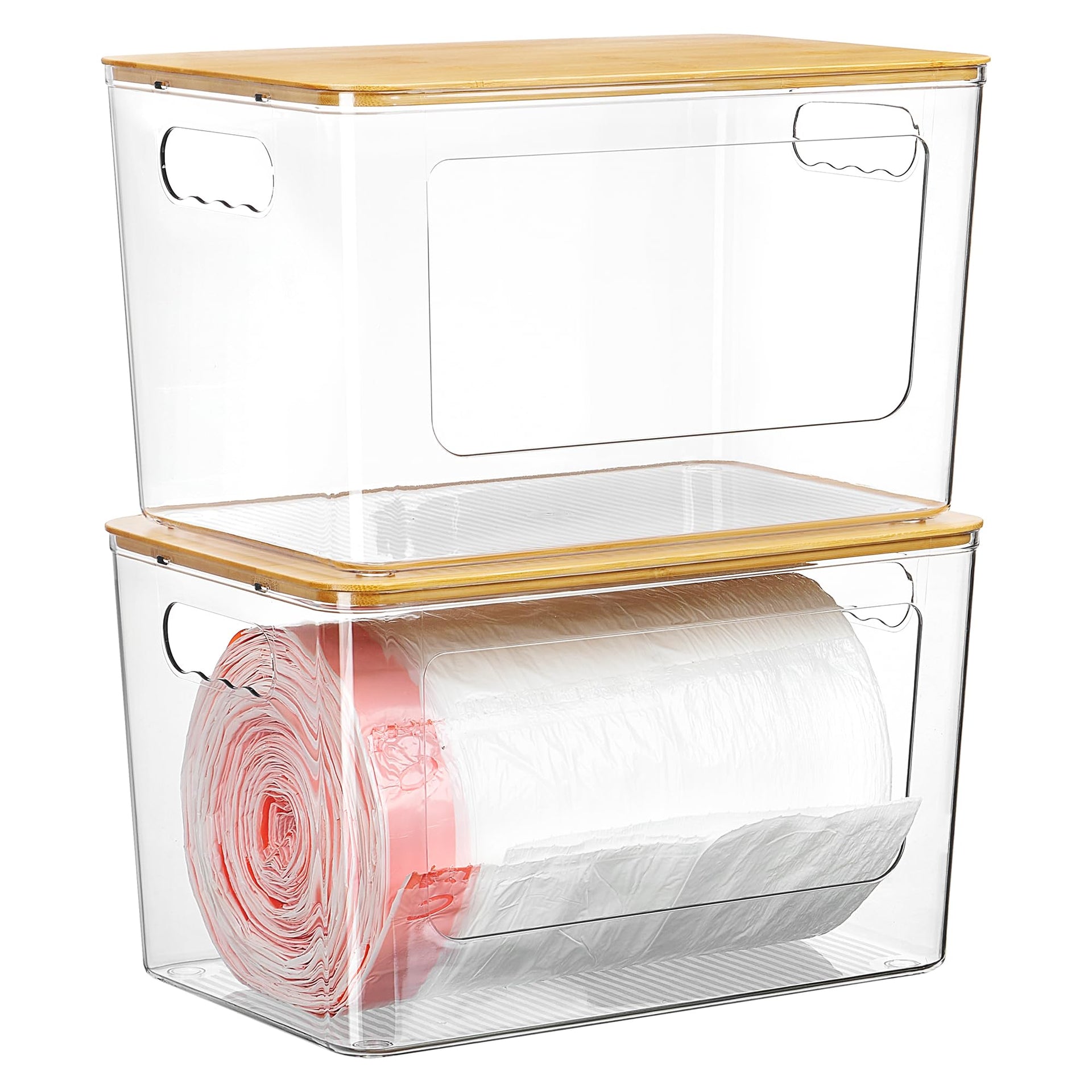 2 Pack Trash Bag Holder with Bamboo Lid (2 Count)