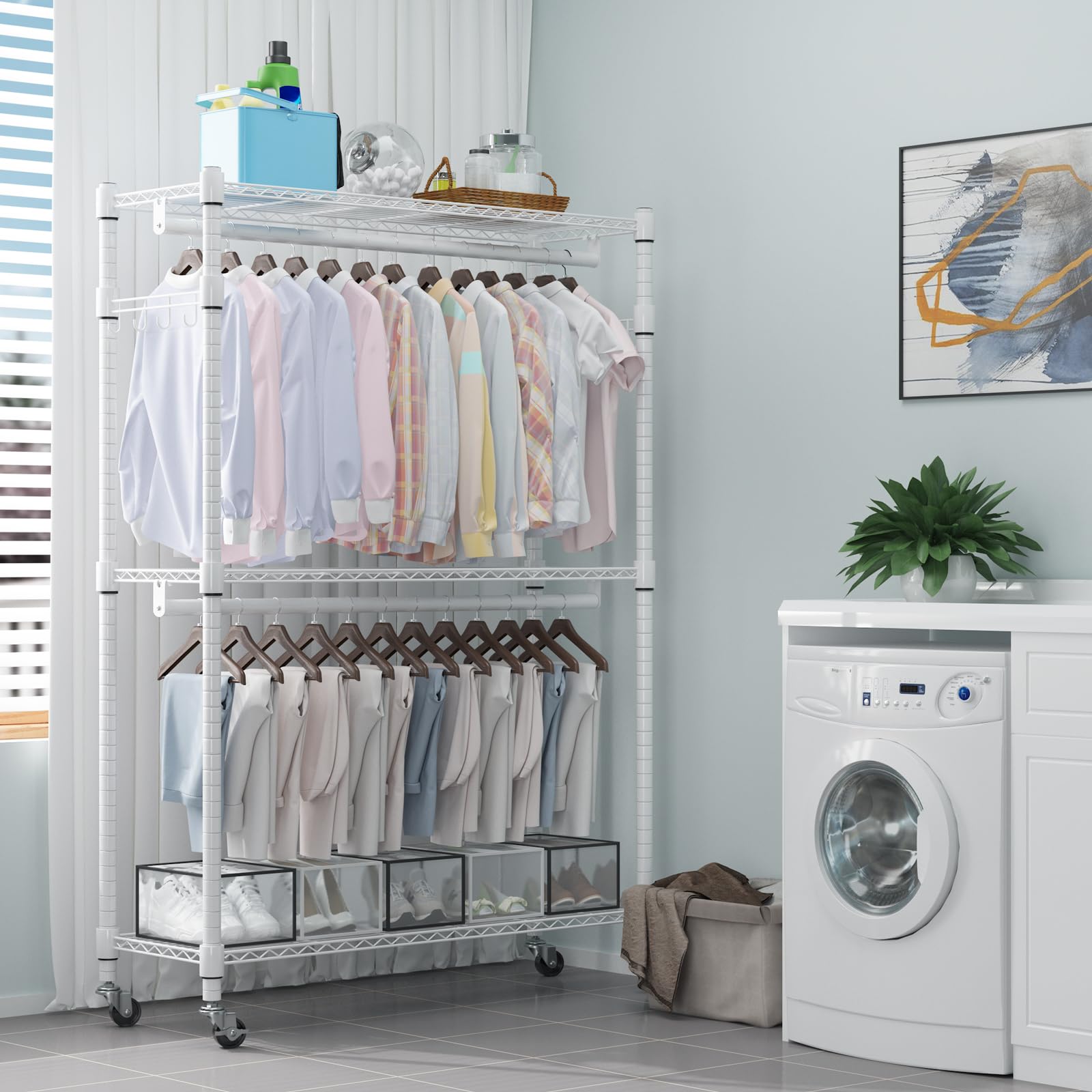 3 Tier Heavy Duty Garment Rack with Wheels