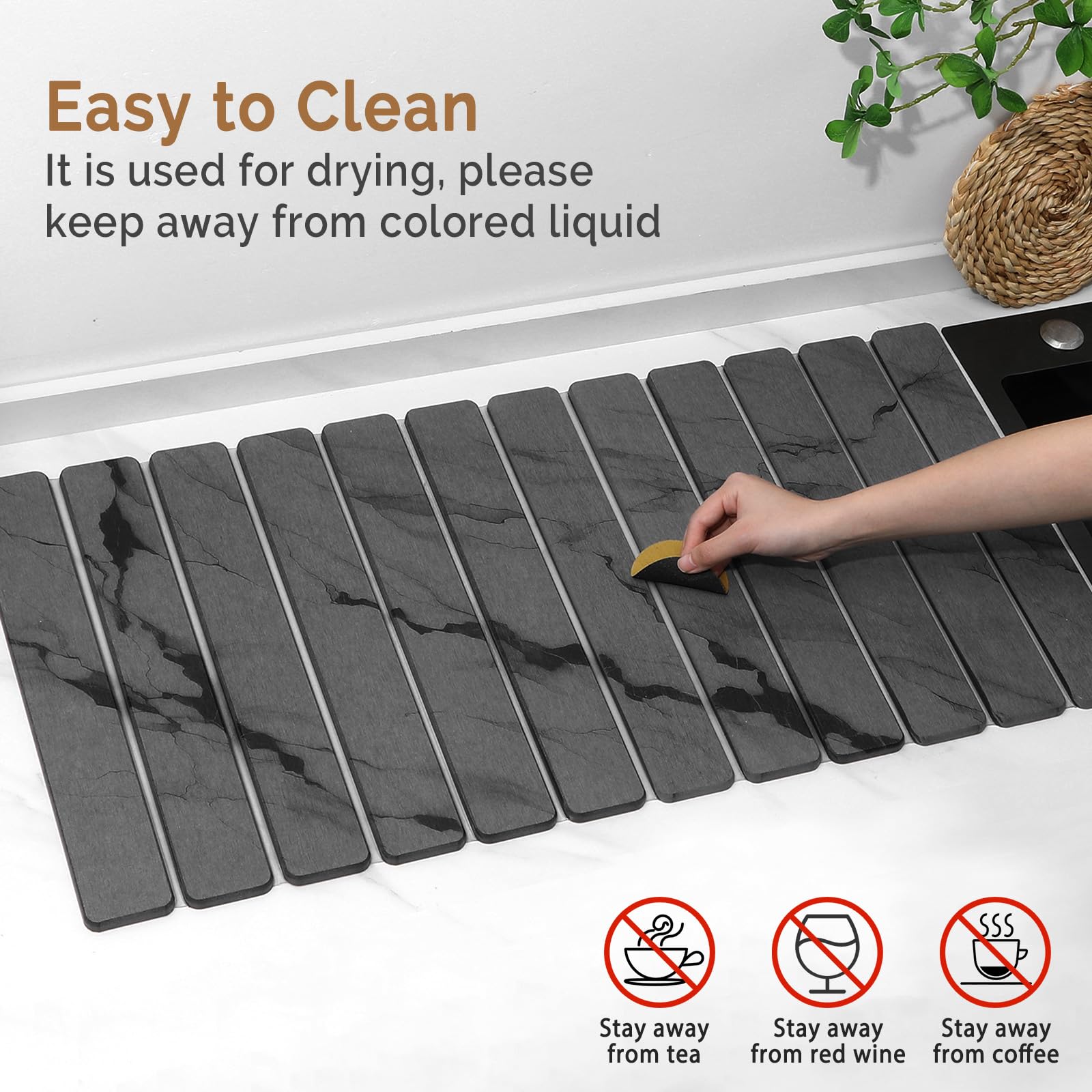 Extra Large Stone Dish Drying Mat for Kitchen Counter (2 Count)