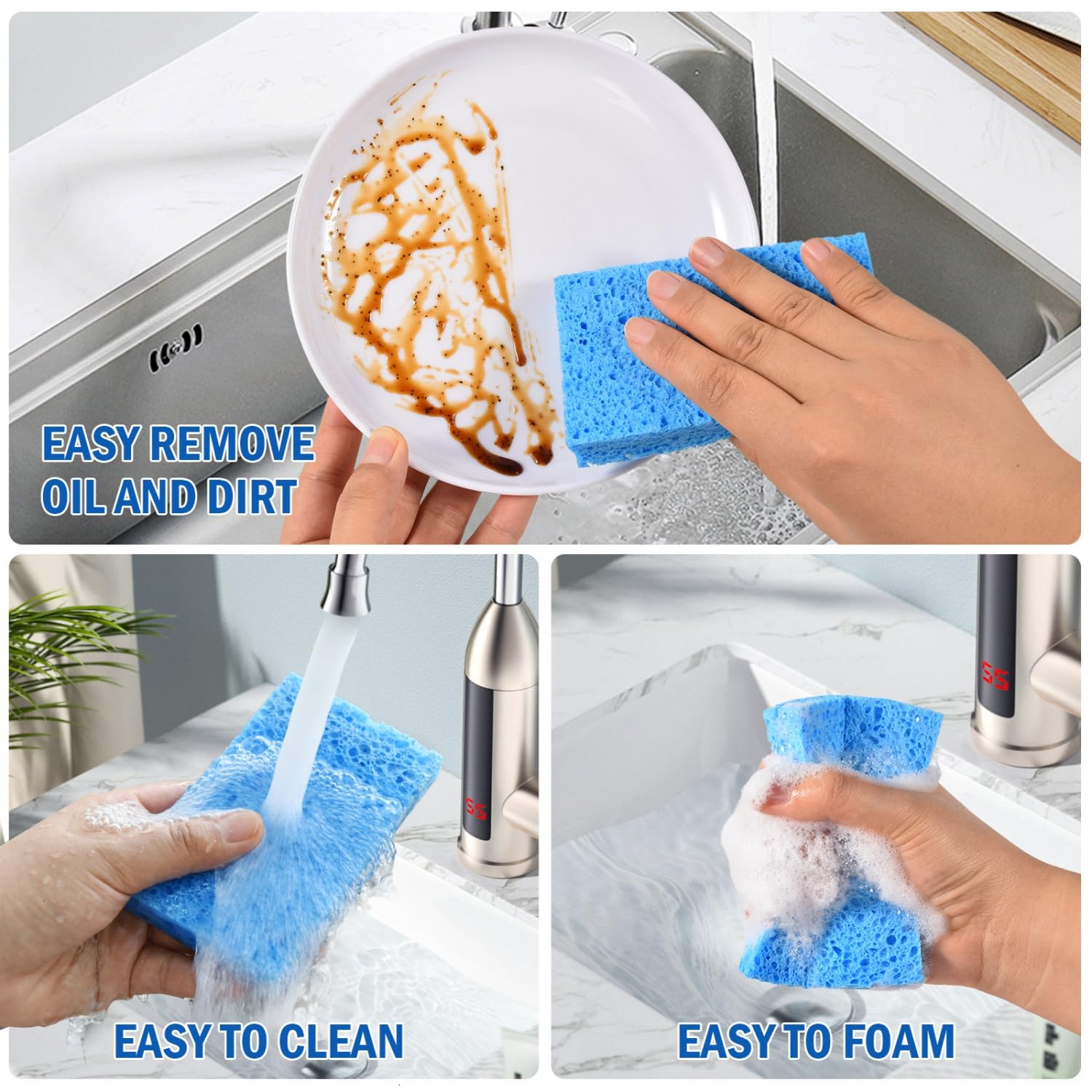 48 Pack Sponges Kitchen Natural Compressed Cellulose Sponges for Dishes Non Scratch for Household Cookware Bathroom Cars Soft Super Absorbent Reusable
