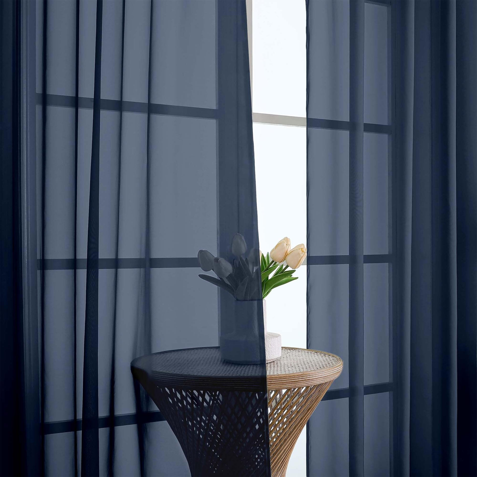 Navy Blue Sheer Curtains 84 Inches Long 2 Panels (2 Count)