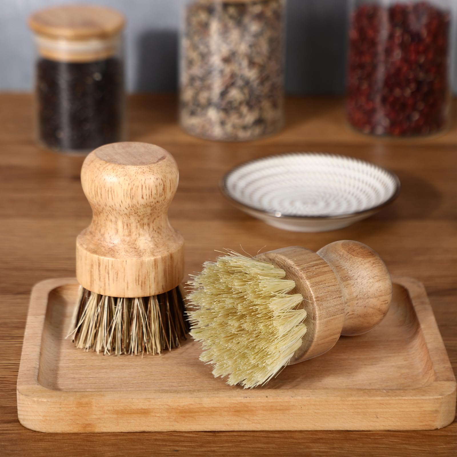 6 Packs Bamboo Dish Scrub Brushes Wooden Scrubbers Set Kitchen Dishwashing Scrubber with Natural Sisal Bristles for Iron Pot Pan Sink (6 Count)