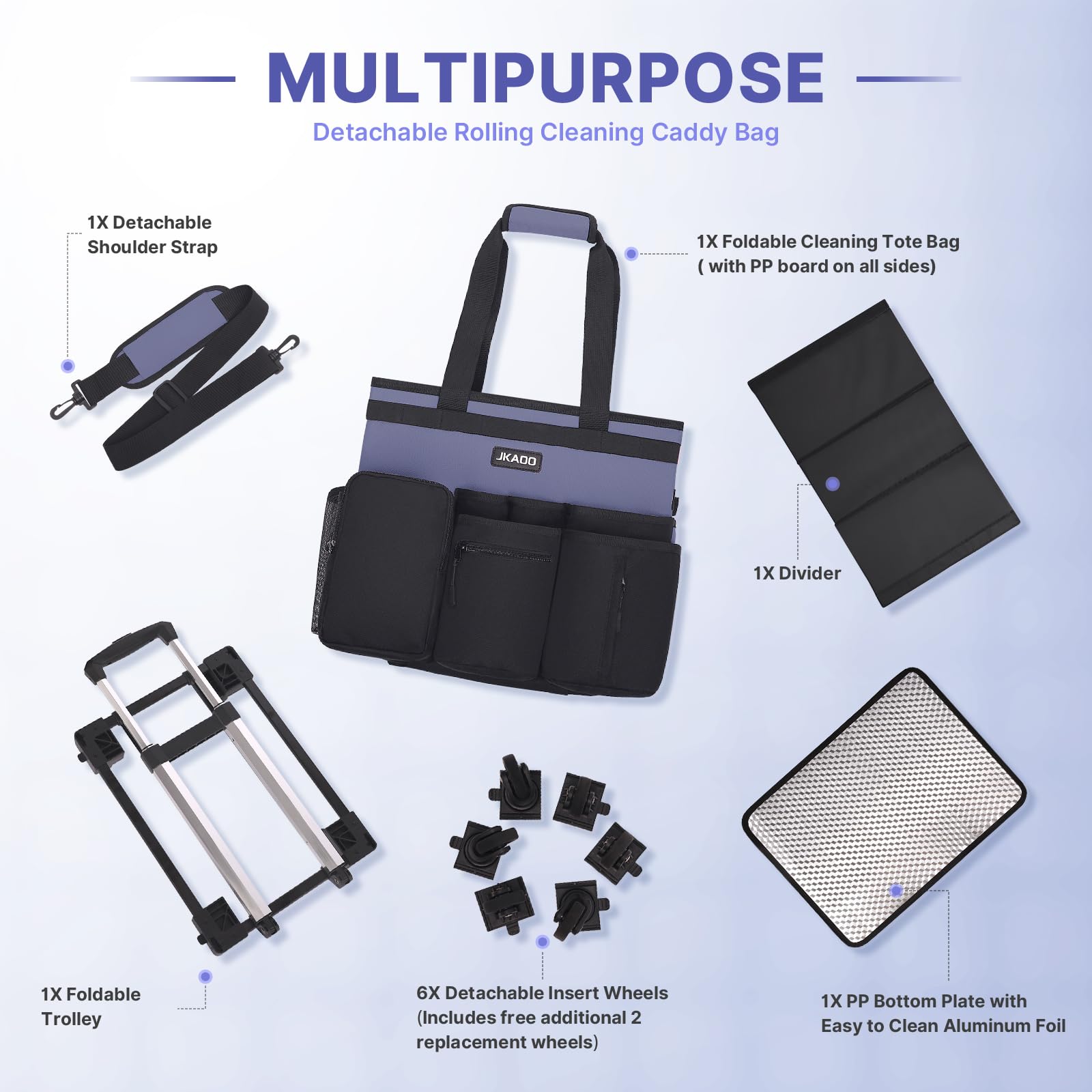 Large Rolling Cleaning Caddy Bag with Detachable Trolley