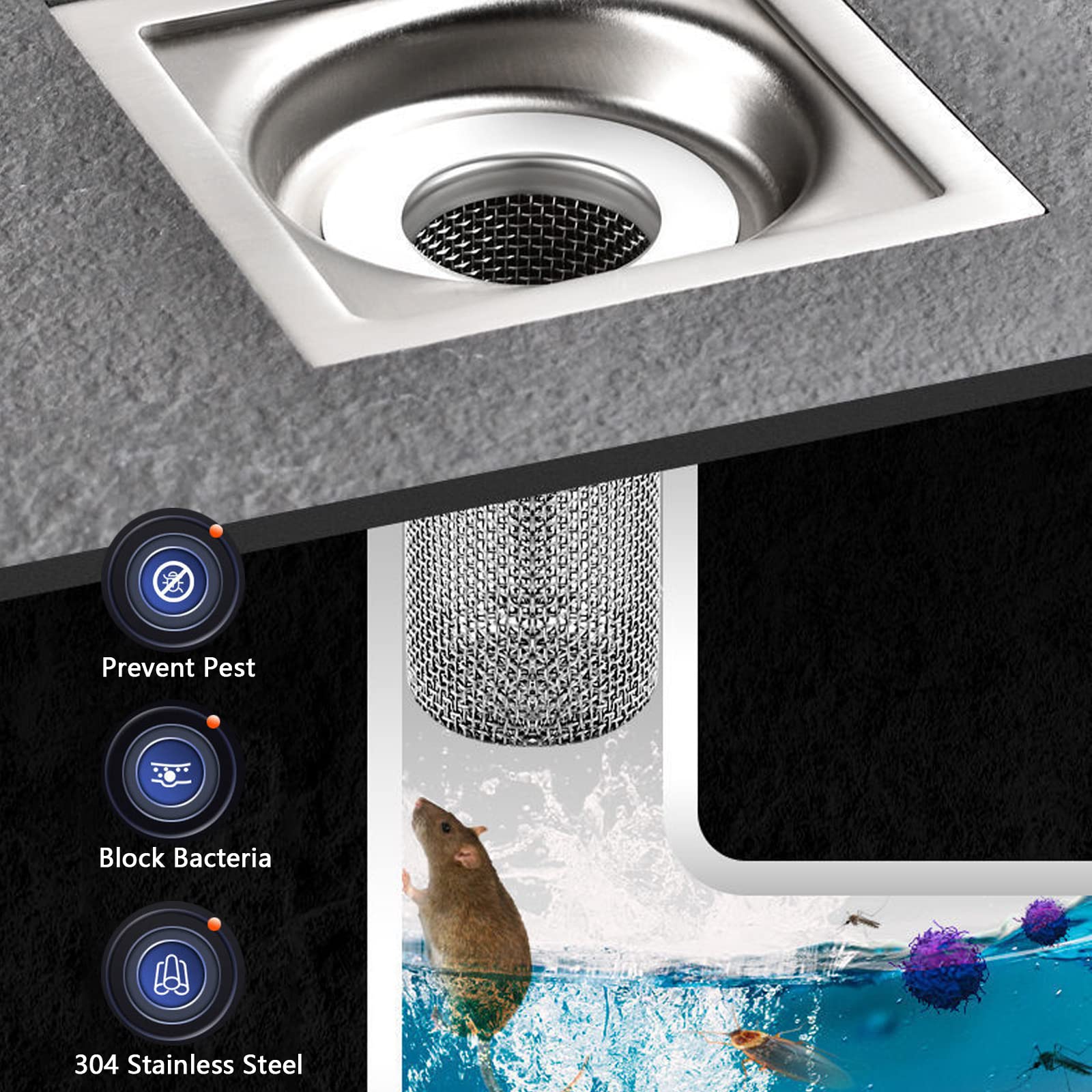 Bathroom Sink Drain Strainer Stainless Steel (2 Count)