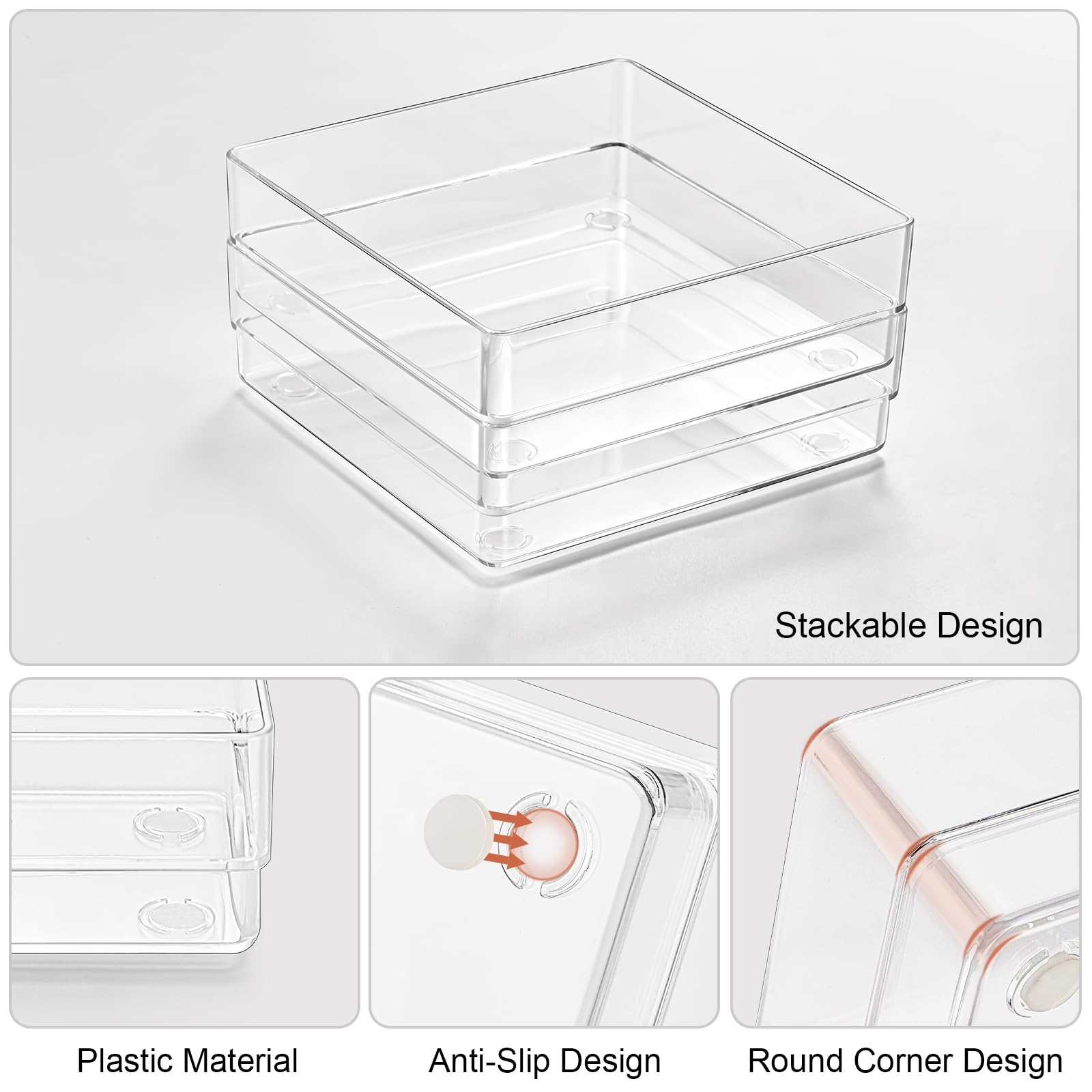 6 PCS Clear Plastic Kitchen Large Size Drawer Organizers Set (6 Count)