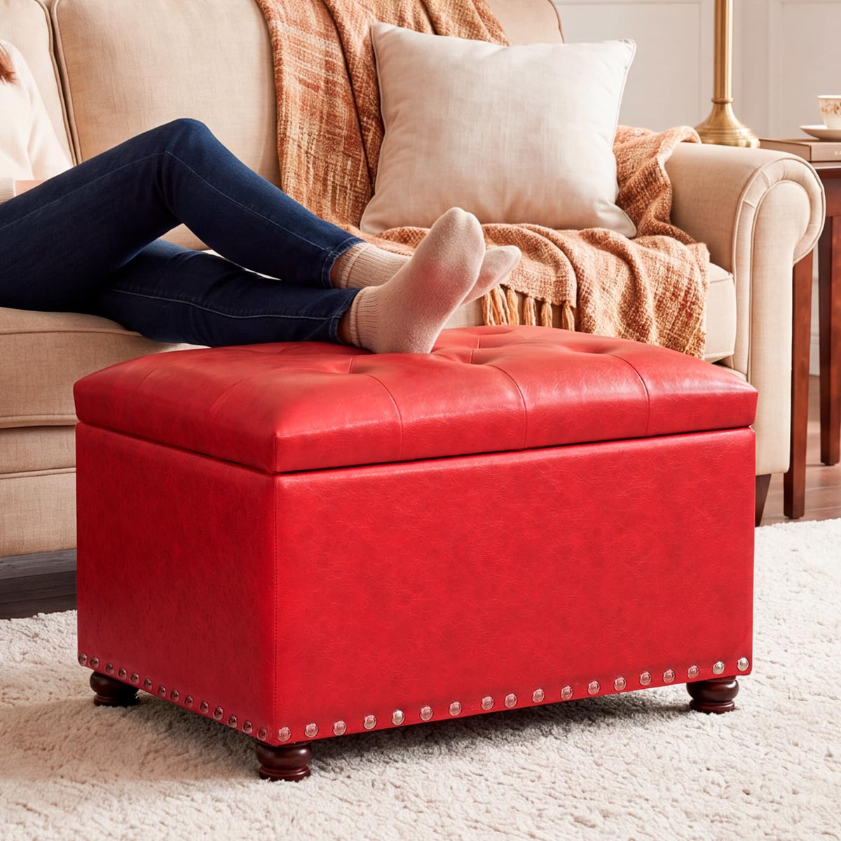 Leather Storage Ottoman
