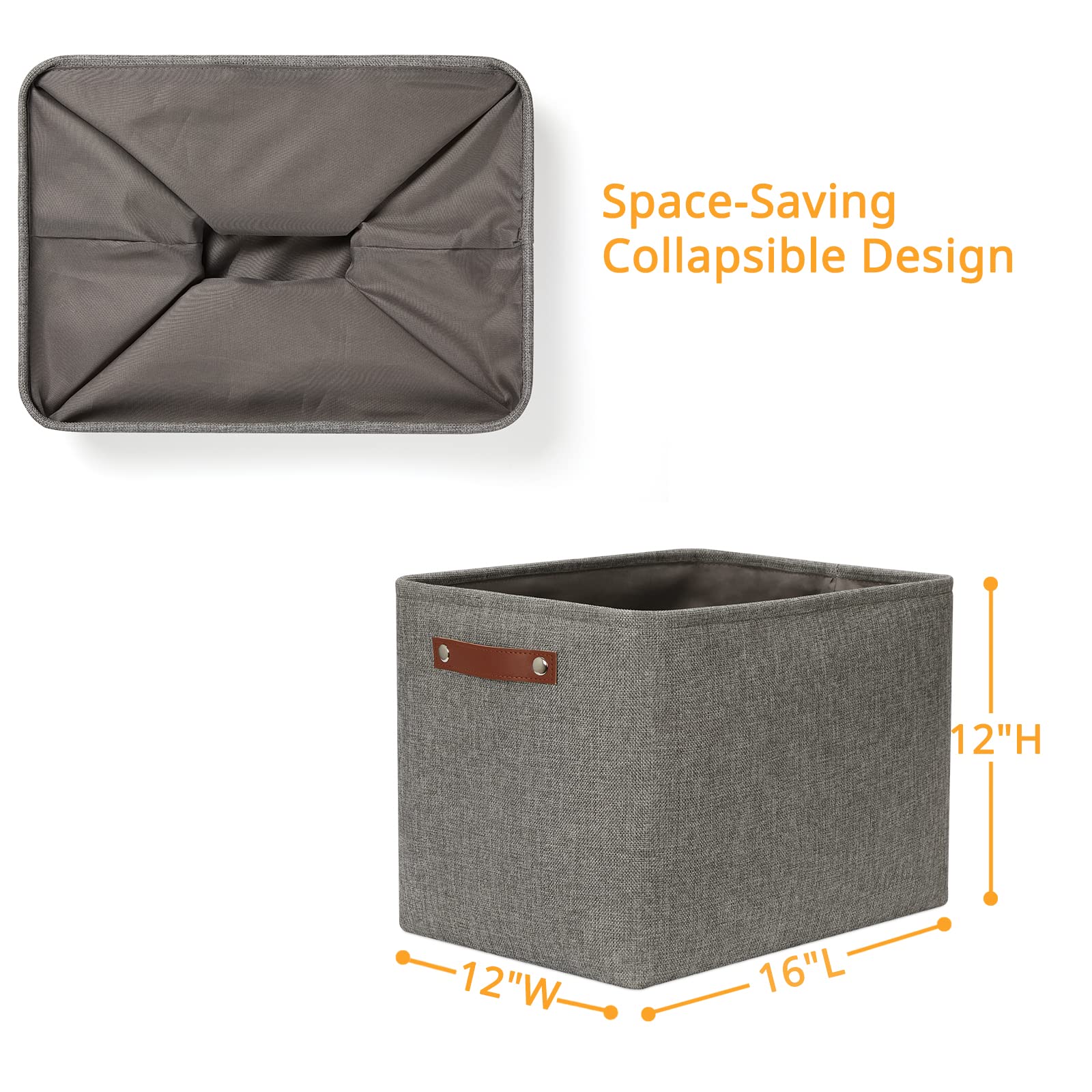 Grey Storage Baskets for Organizing 2 Pack 16"x12"x12" Fabric Shelf Baskets for Gifts Empty Large Storage Organizer for Closet (2 Count)