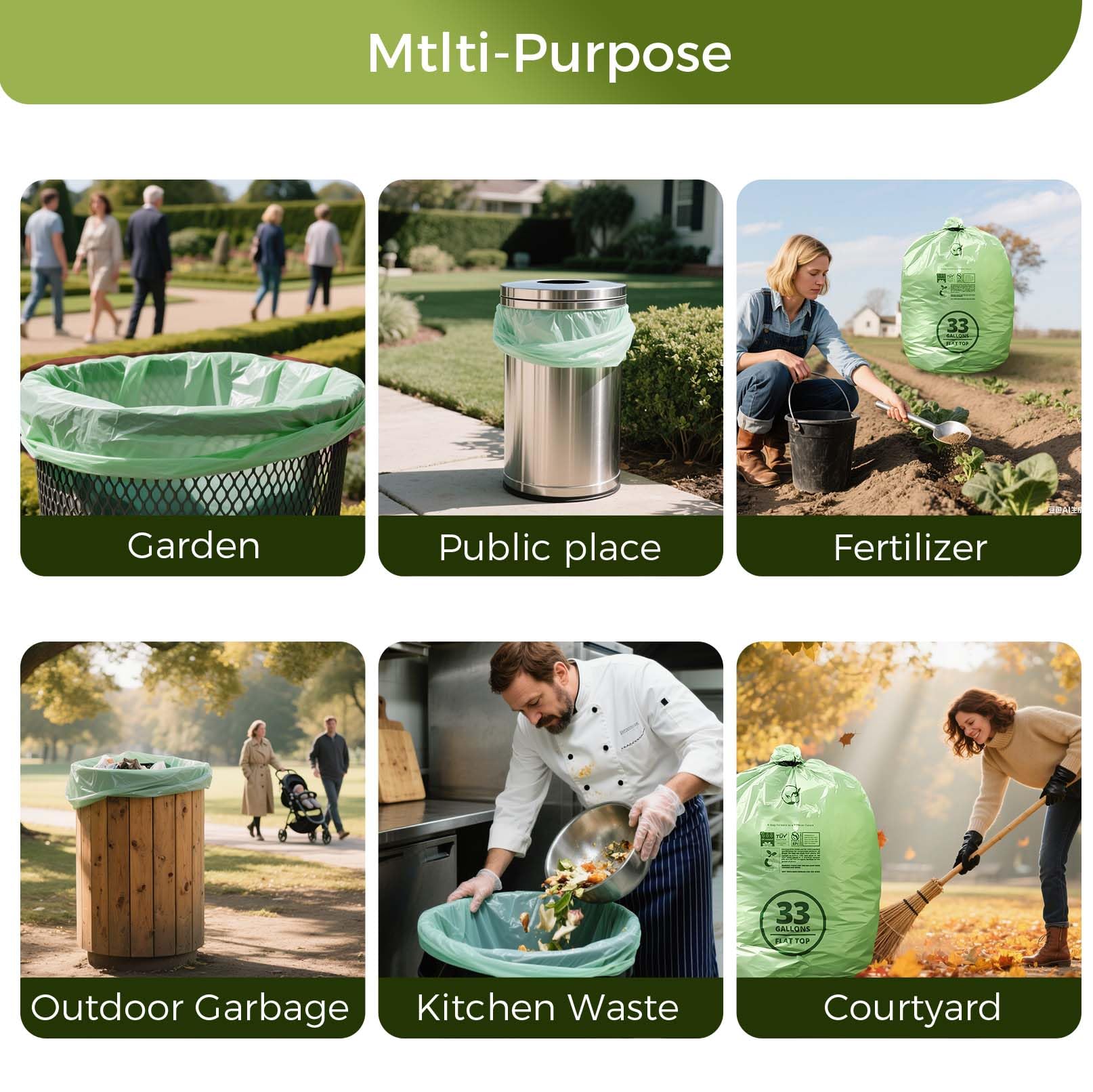 30 33 Gallon Compostable Trash Bags with Flat (30 Count)