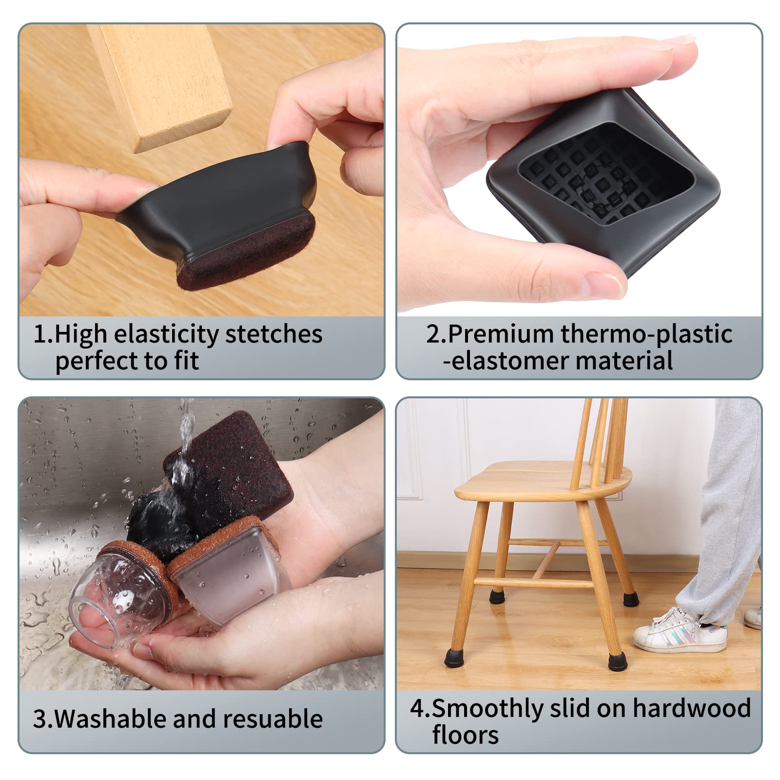 8 Pcs Extra Large Square Chair Leg Floor Protectors (8 Count)