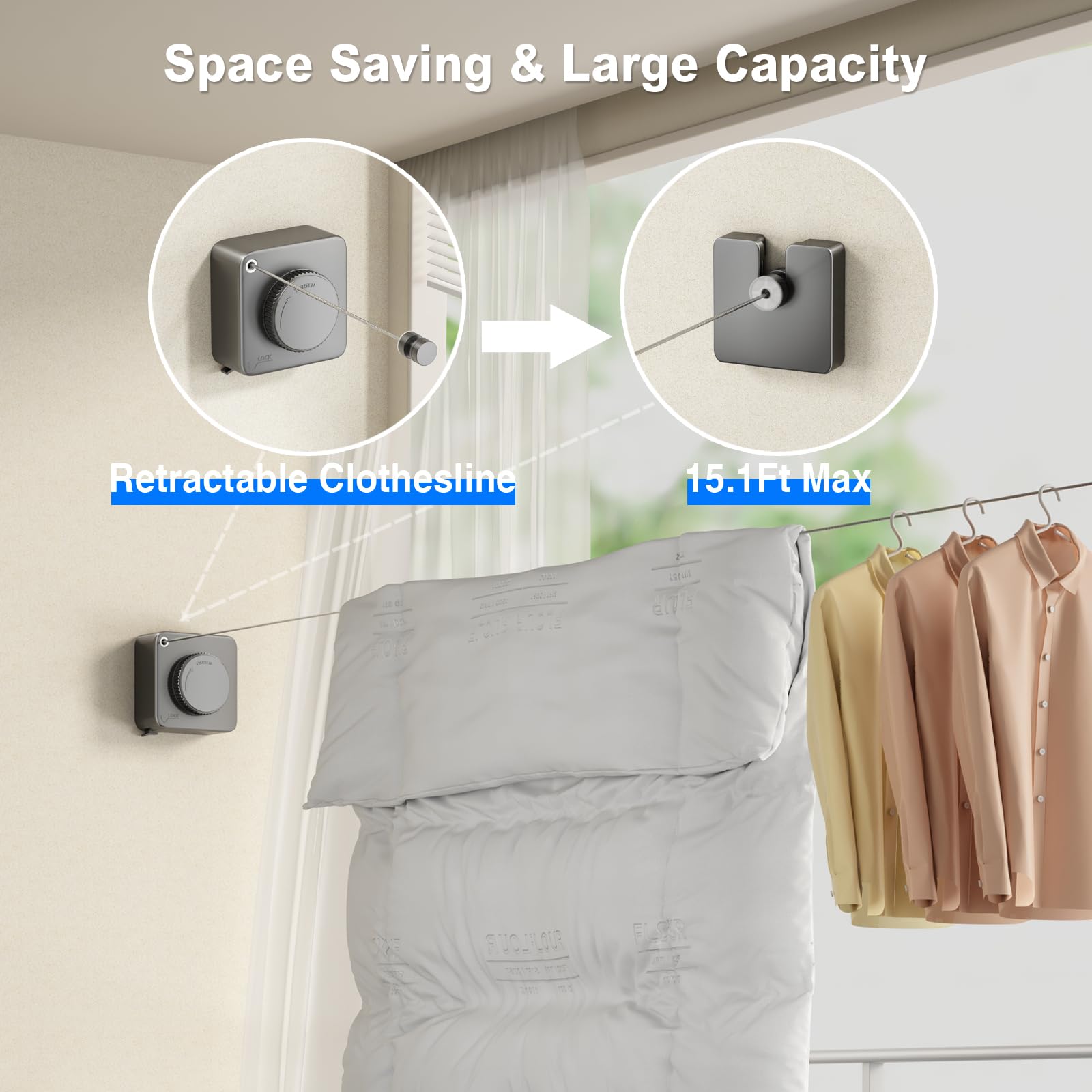 Retractable Clothesline Indoor (15.1 Foot)