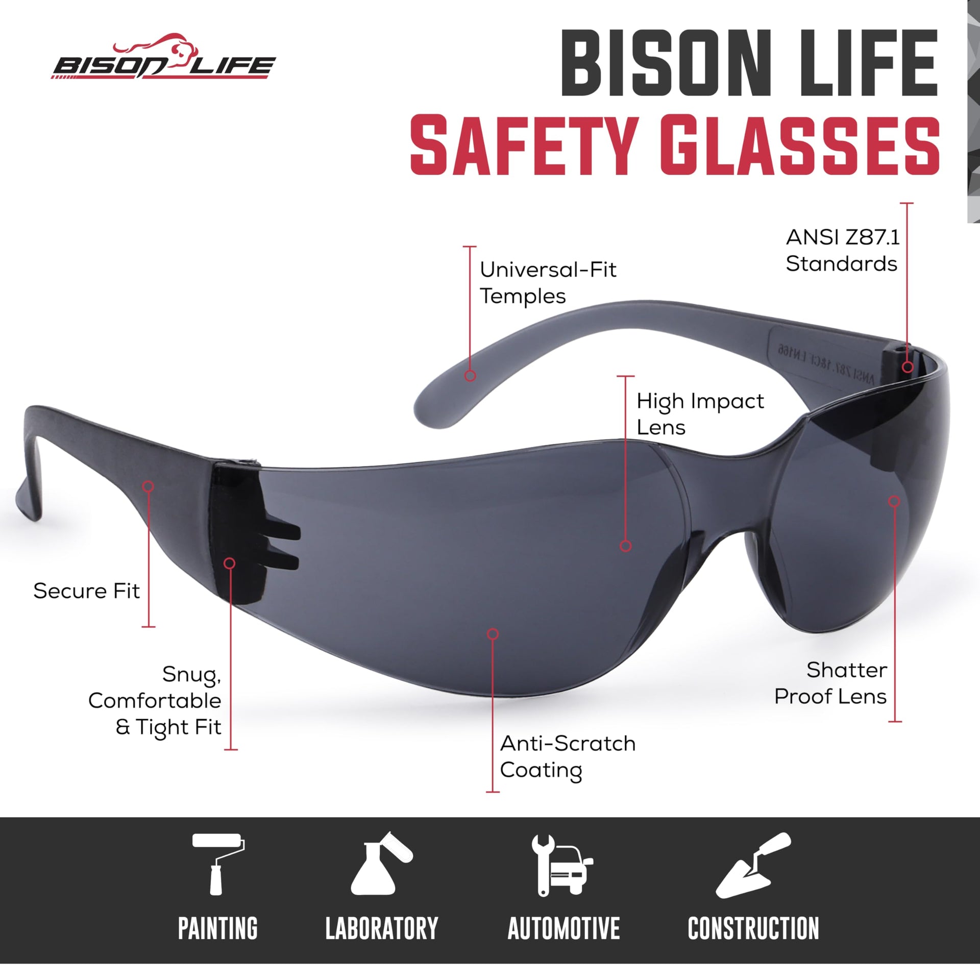 Black Safety Glasses Bulk 6 Pack (6 Count)