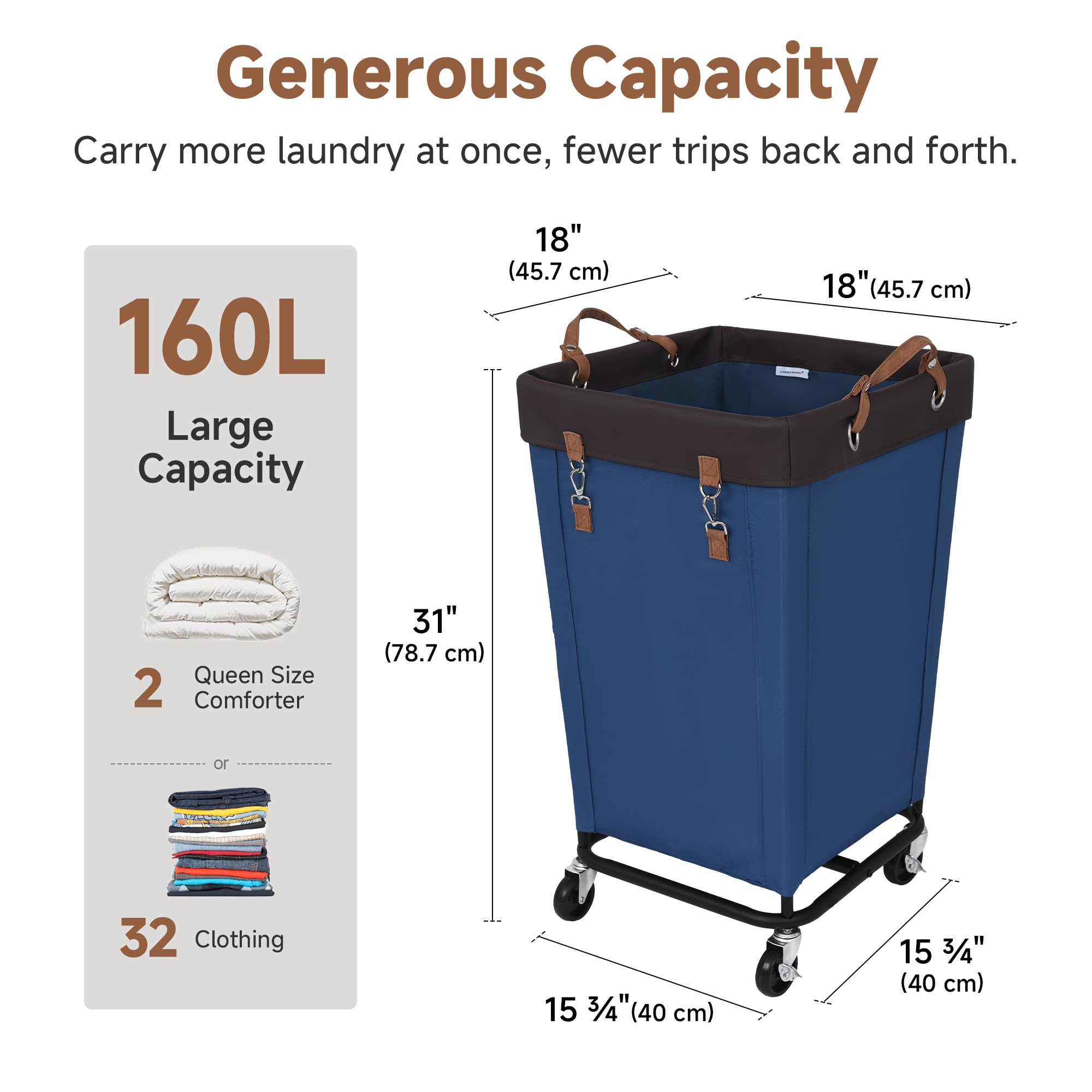 160L Laundry Basket with Wheels