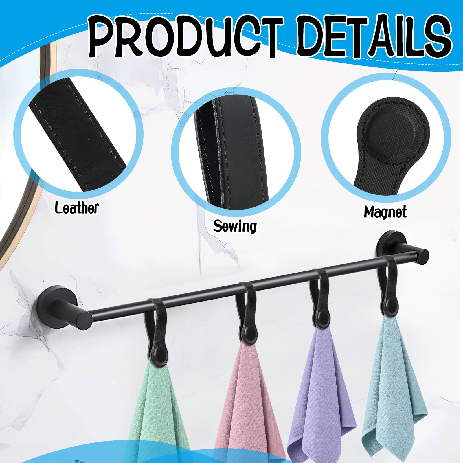4 PCS Genuine Leather Towel Clips for Kitchen (4 Count)