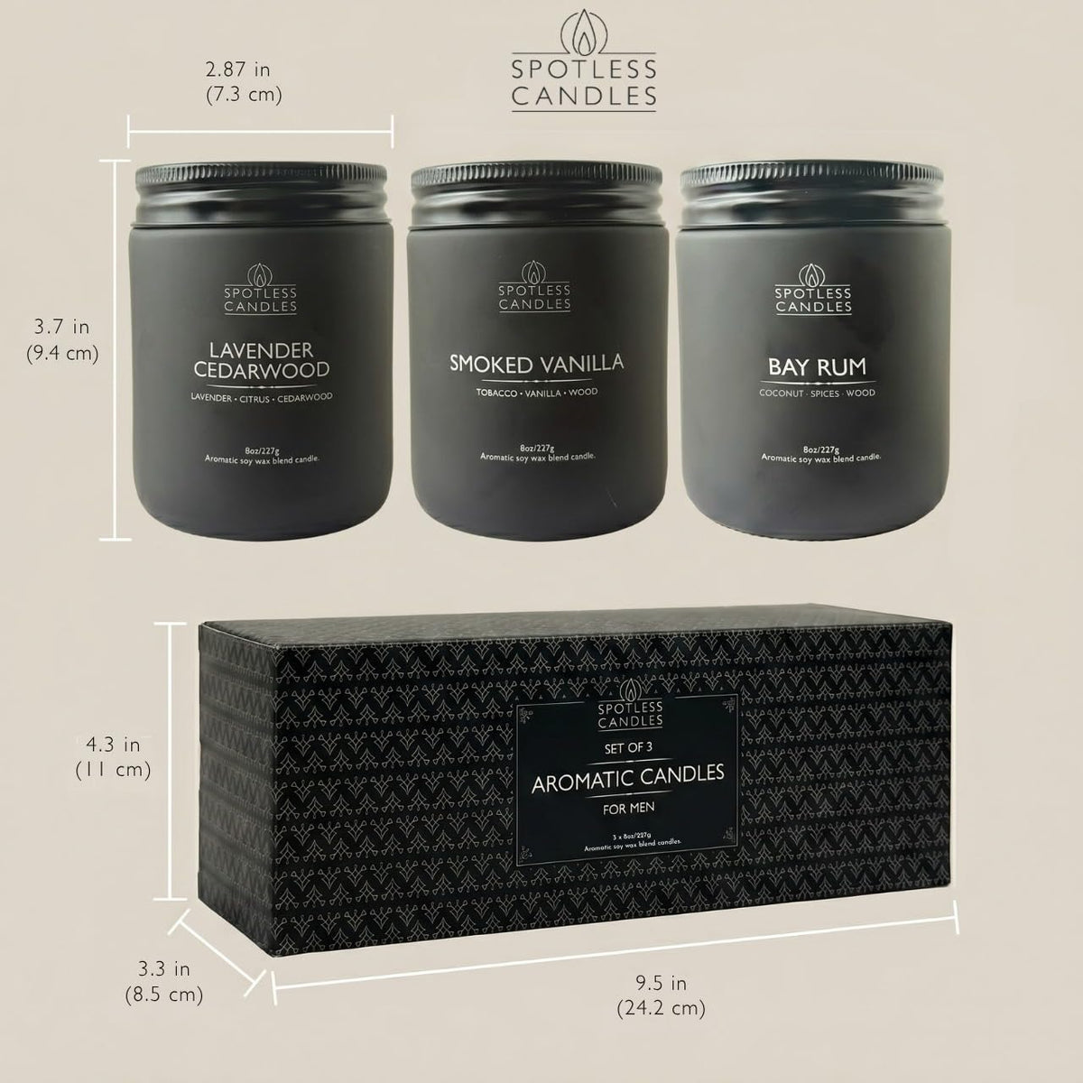Mens Candle 3 x 8oz Pack Smoked Vanilla Bay Rum and Lavender Cedarwood Scents (3 Count)