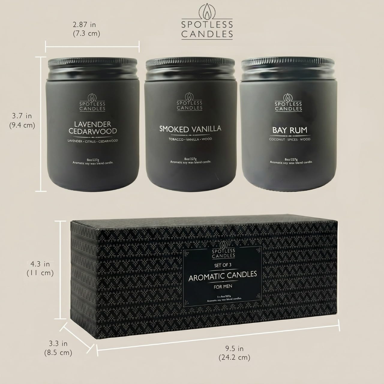 Mens Candle 3 x 8oz Pack Smoked Vanilla Bay Rum and Lavender Cedarwood Scents (3 Count)