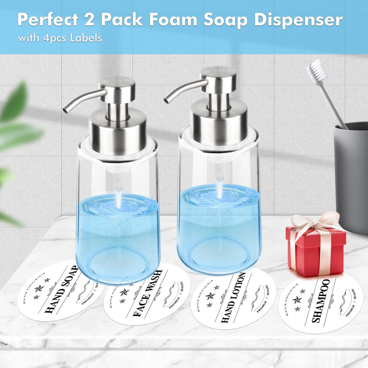 2 Pack Glass Foam Soap Dispenser Set (2 Count)