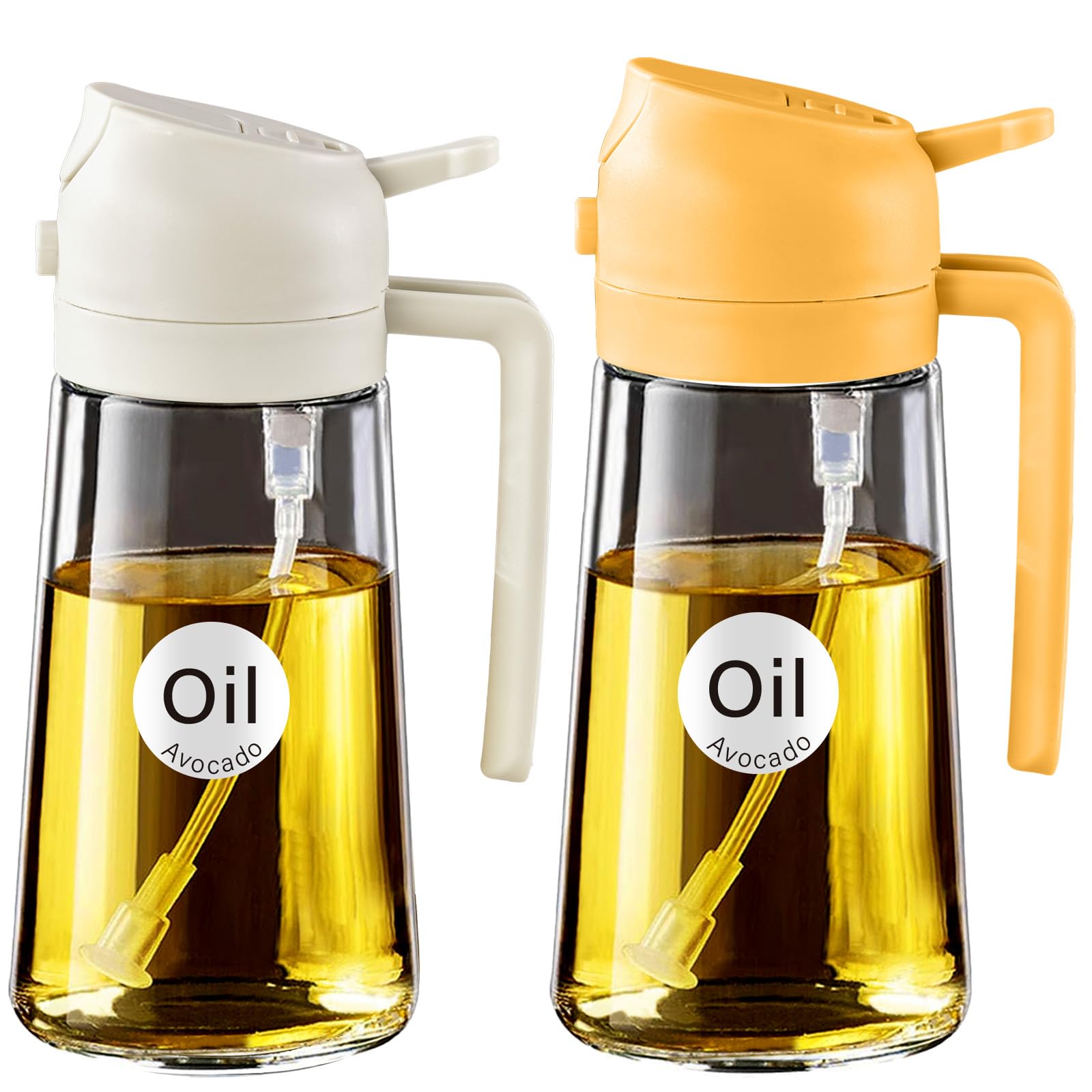 16 oz 2-in-1 Glass Olive Oil Sprayer for Cooking, WhiteOrange
