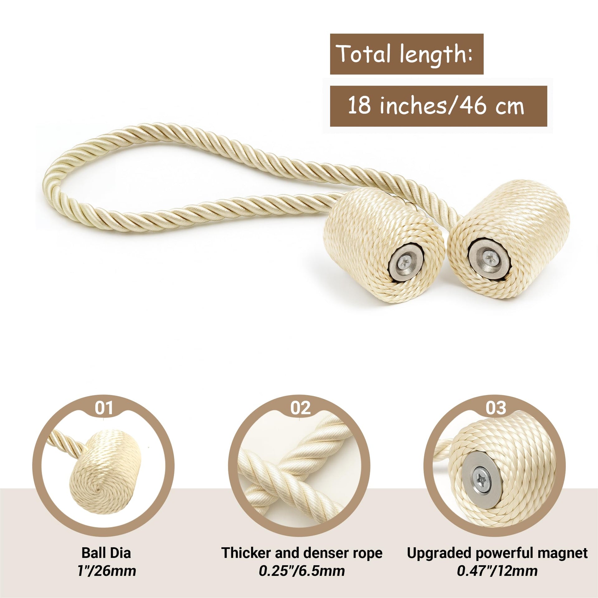 Magnetic Curtain Tiebacks Beige 4pcs (4 Count)