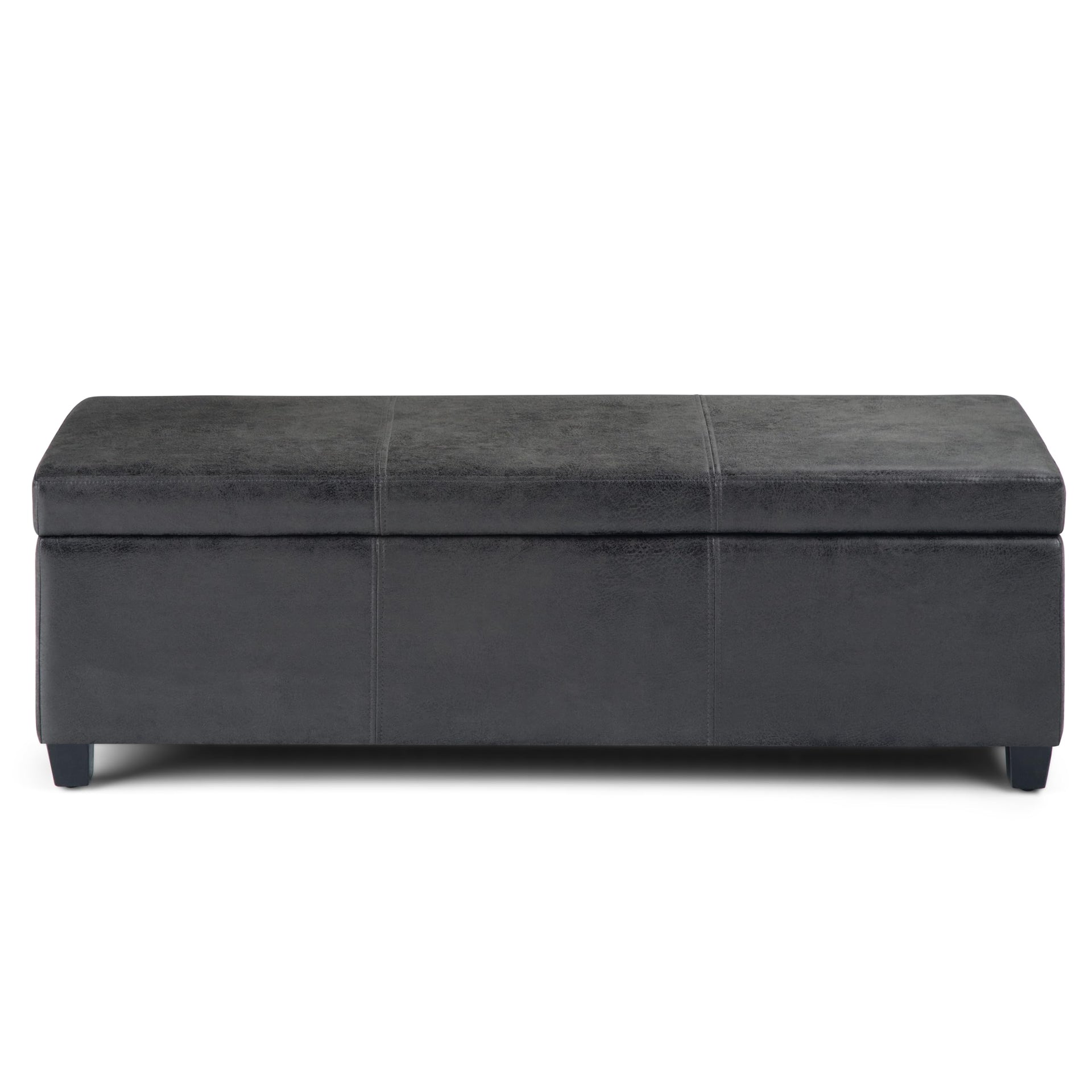 Avalon 48" Wide Vegan Leather Storage Ottoman in Black
