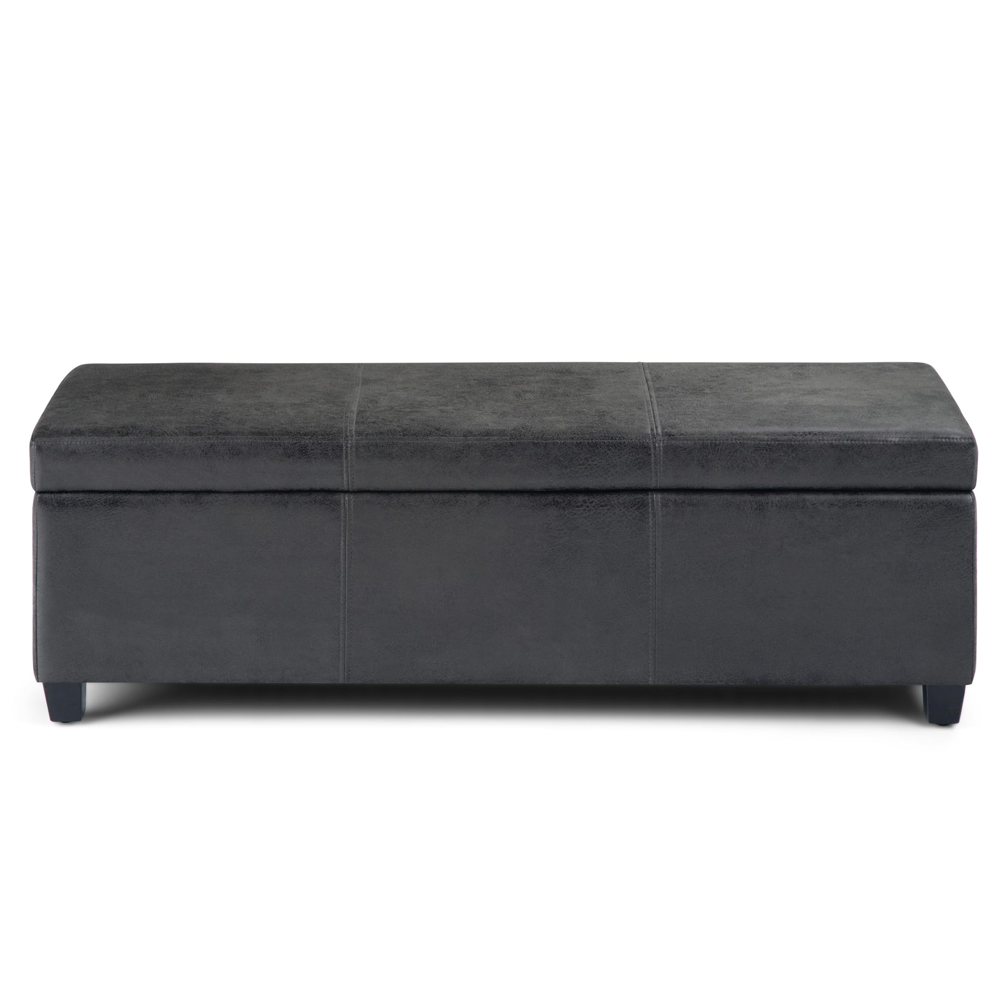 Avalon 48" Wide Vegan Leather Storage Ottoman in Black