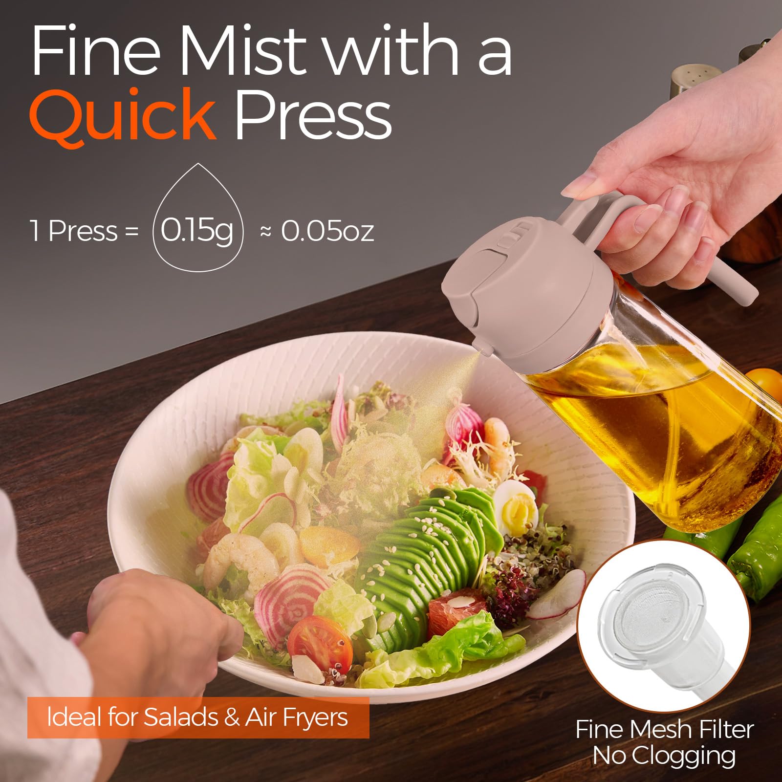 16oz 470ml Glass Olive Oil Sprayer for Cooking with Stickers