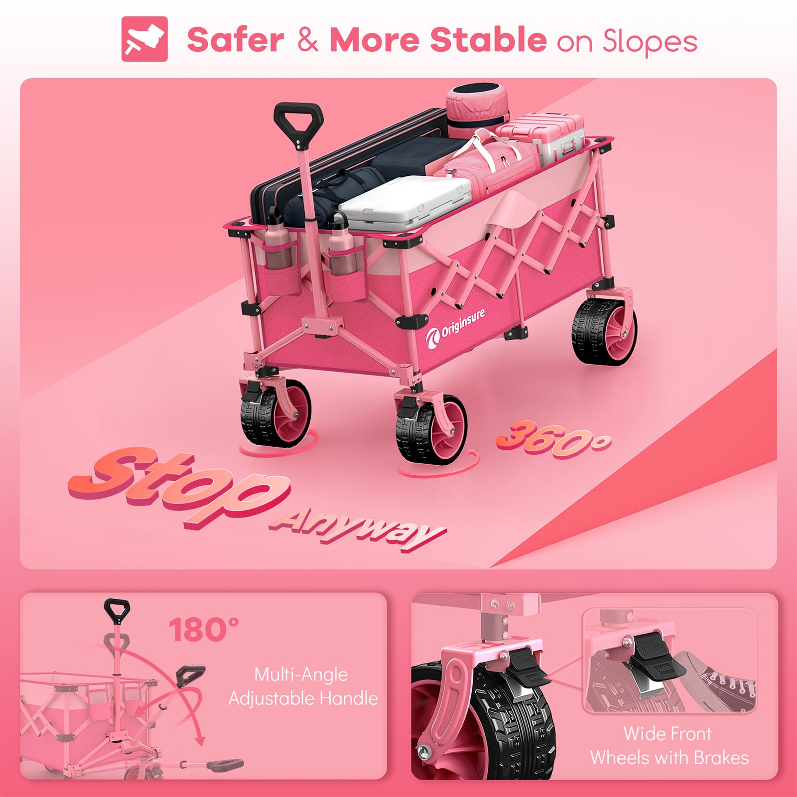 220L Collapsible Beach Wagon Cart with Big Wheels