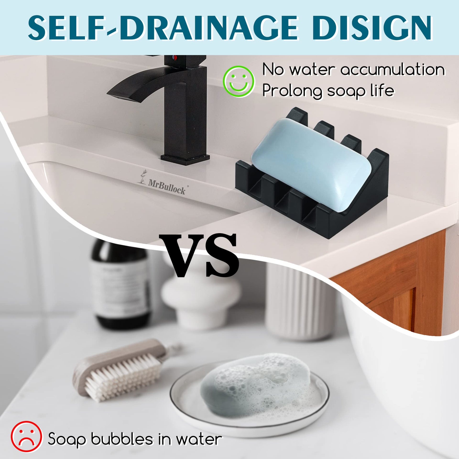Silicone Soap Dish Self Draining for Shower & Kitchen