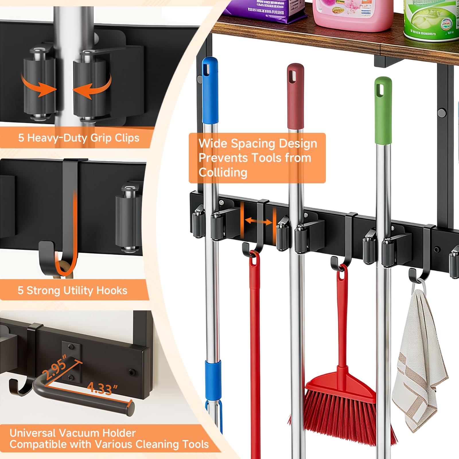 3 in 1Broom Holder Wall Mount