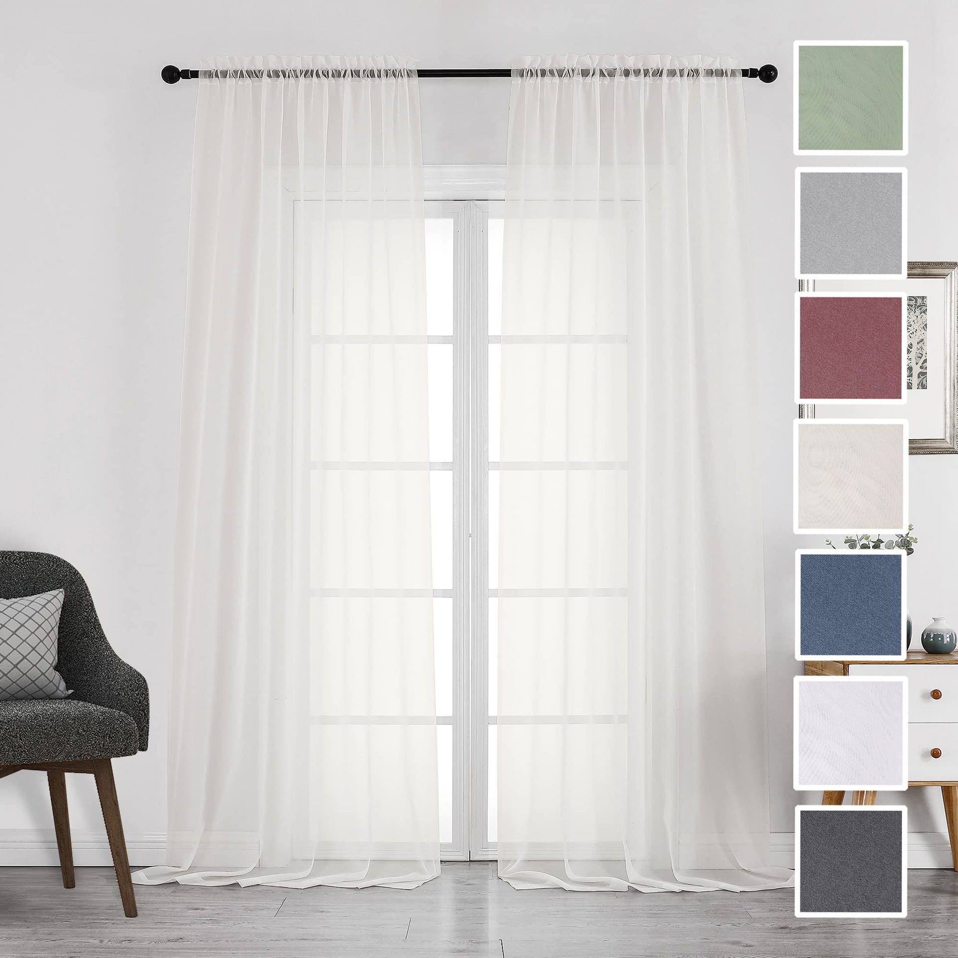 Ivory Sheer Curtains 108 Inch Long 2 Panels Set