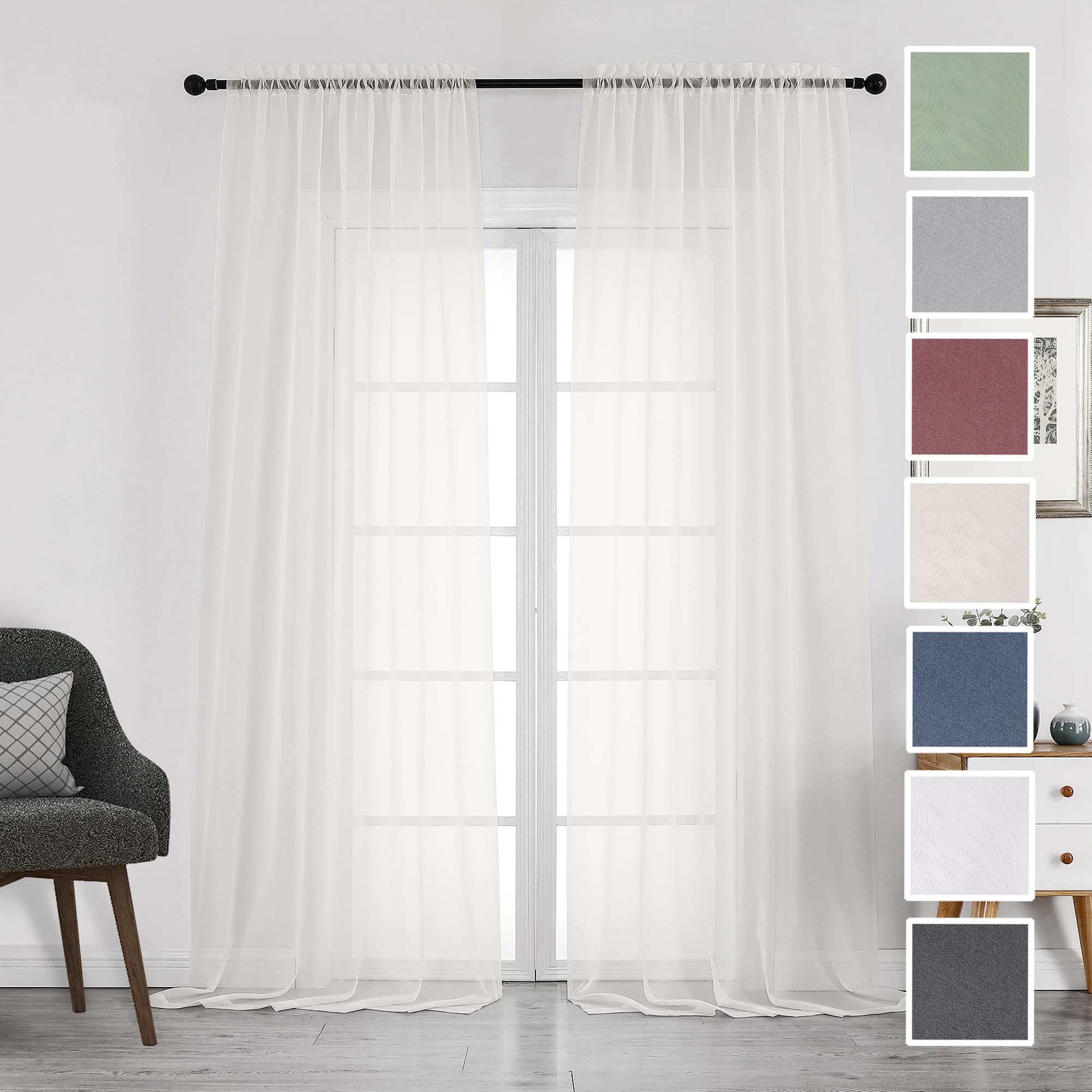 Ivory Sheer Curtains 108 Inch Long 2 Panels Set