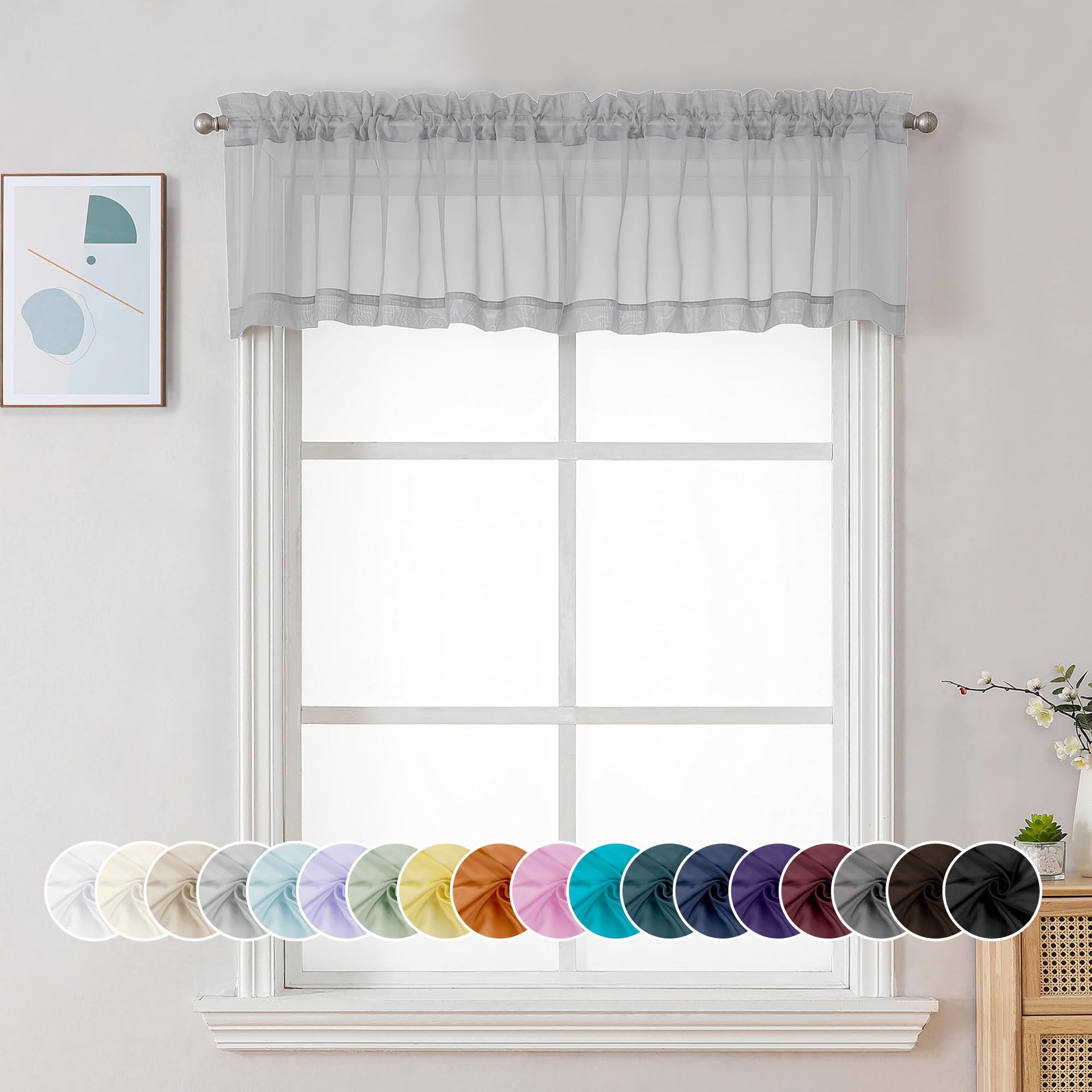 Sheer Light Grey Valances for Windows 2 Pack (2 Count)