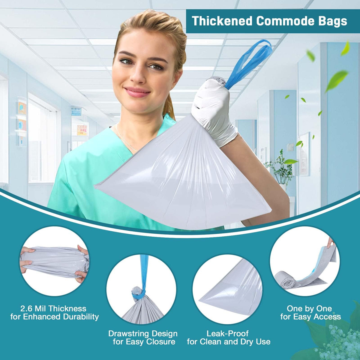 Commode Liners with Absorbent Pads (50 Count)