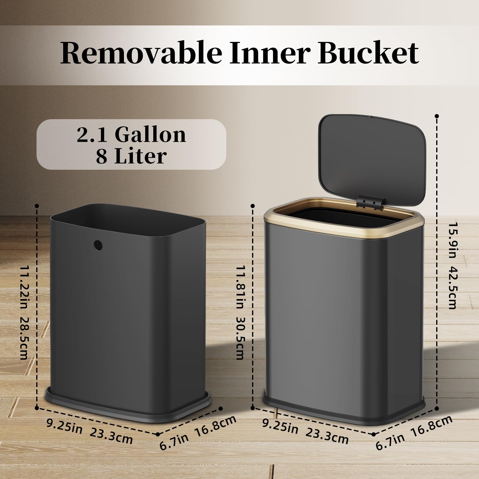 2.1 Gallon Bathroom Trash Can with Lid Press Top (60 Count)