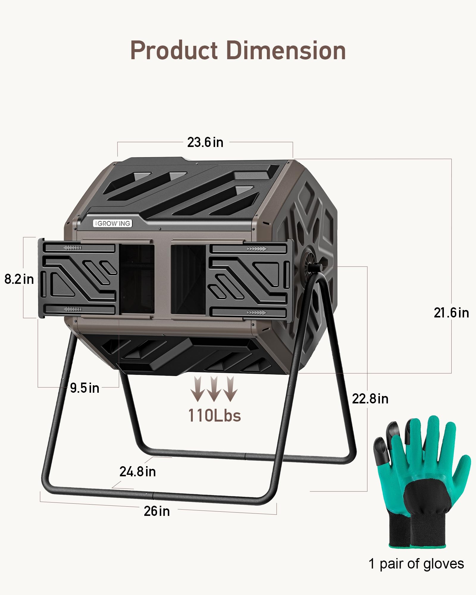 THE Growing 43 Gal Outdoor Compost Bin Tumbler for Backyard Garden