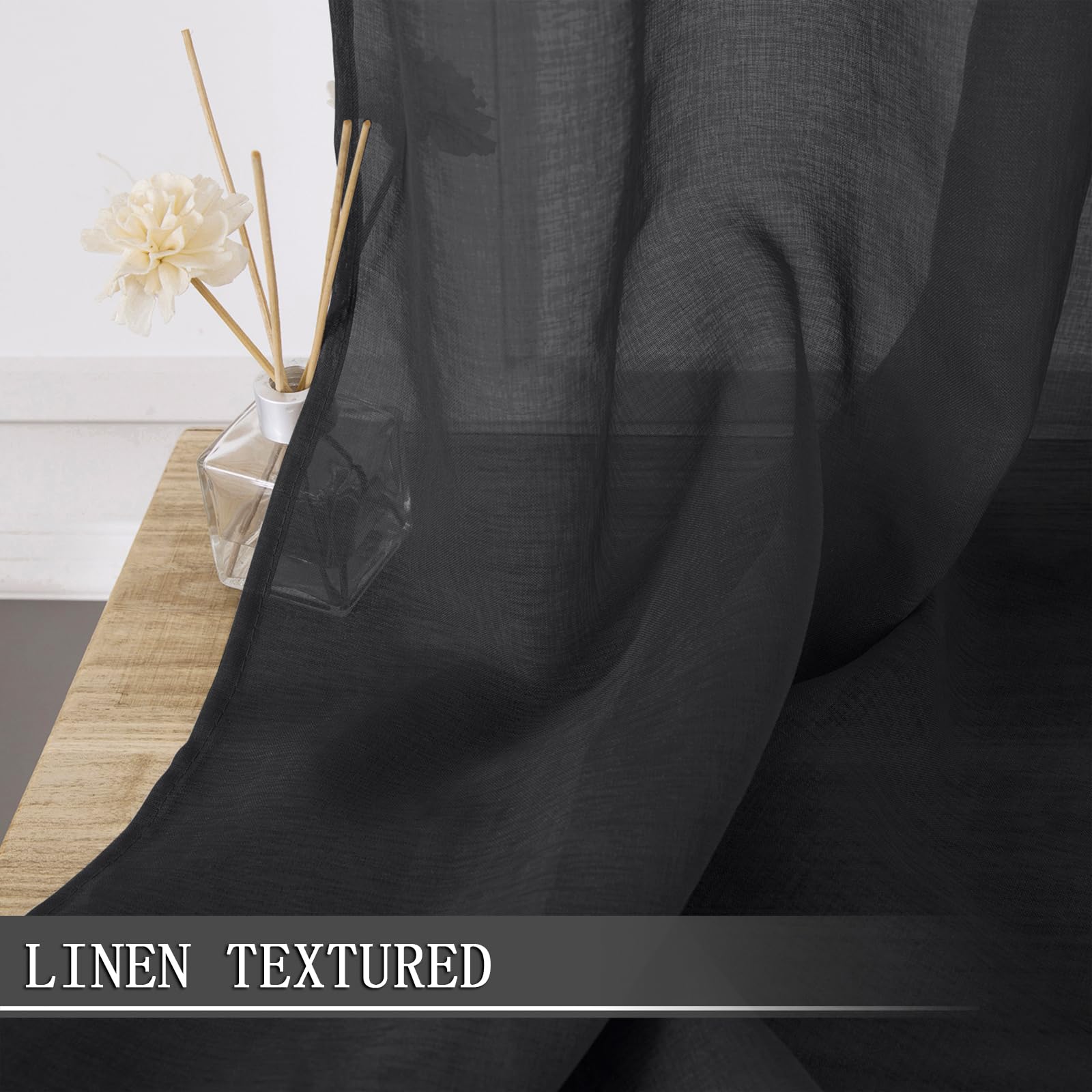 Short Sheer Curtain Living Room Linen Textured Curtains Sheer Light Filtering Voile Rod Pocket Curtain for Bedroom (2 Count)