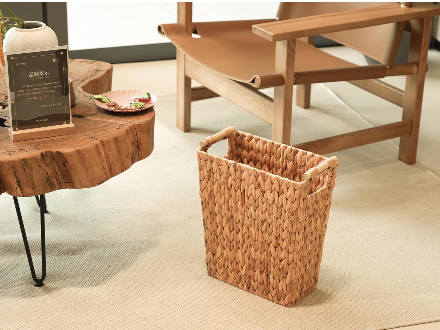 6 Gallon Wicker Trash Can with Wooden Handle