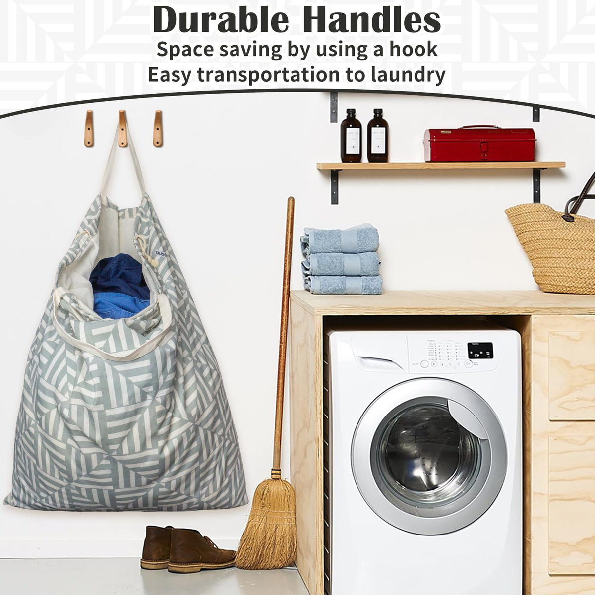Canvas Laundry Bag with Handles & Drawstring