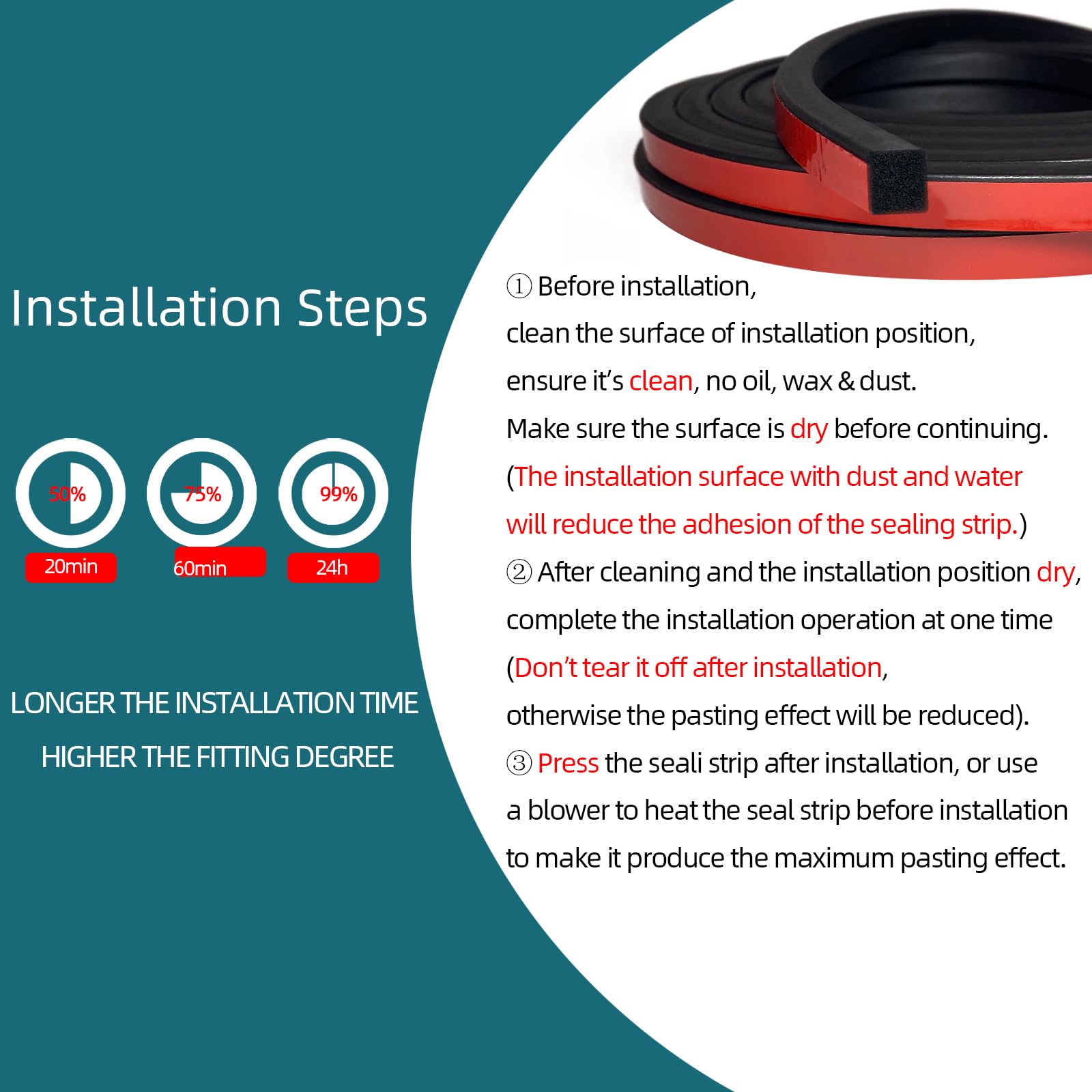 Solid Rectangle Rubber Seal with High Tack Self (26 Foot)