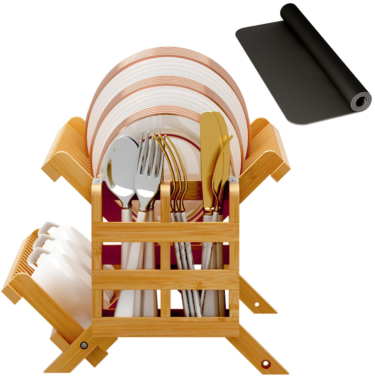 Bamboo Dish Drying Rack with Utensil Holder
