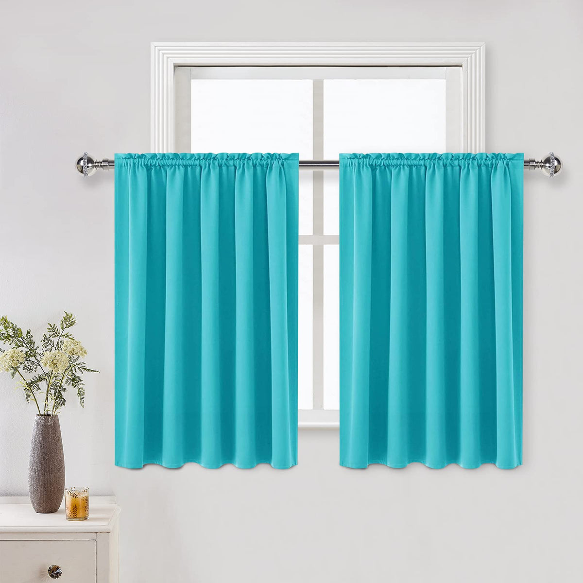 Short Blackout Curtains 60 x 36 Inch for Kitchen RV Bunk Turquoise (2 Count)