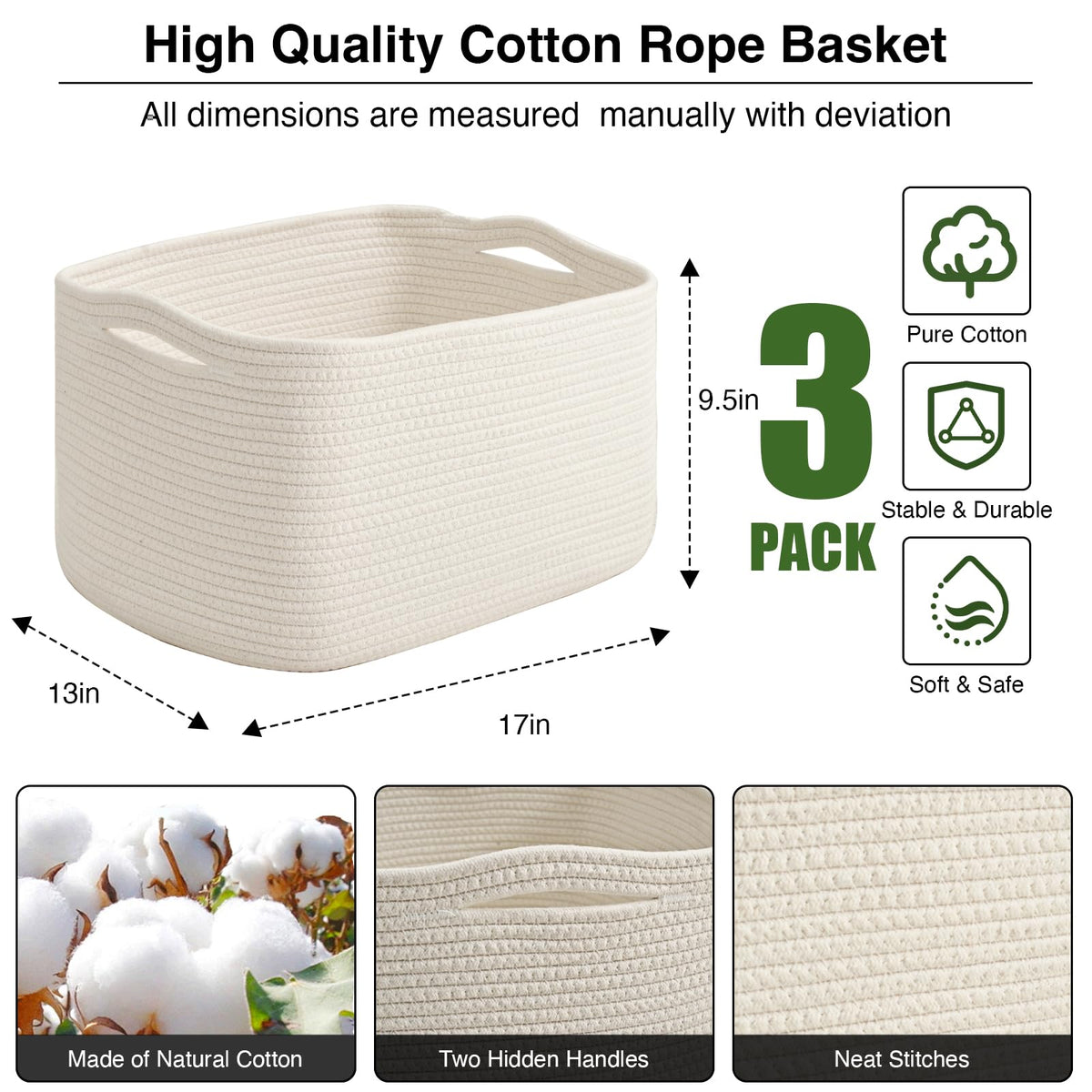 Large Storage Baskets for Organizing Shelves (3 Count)